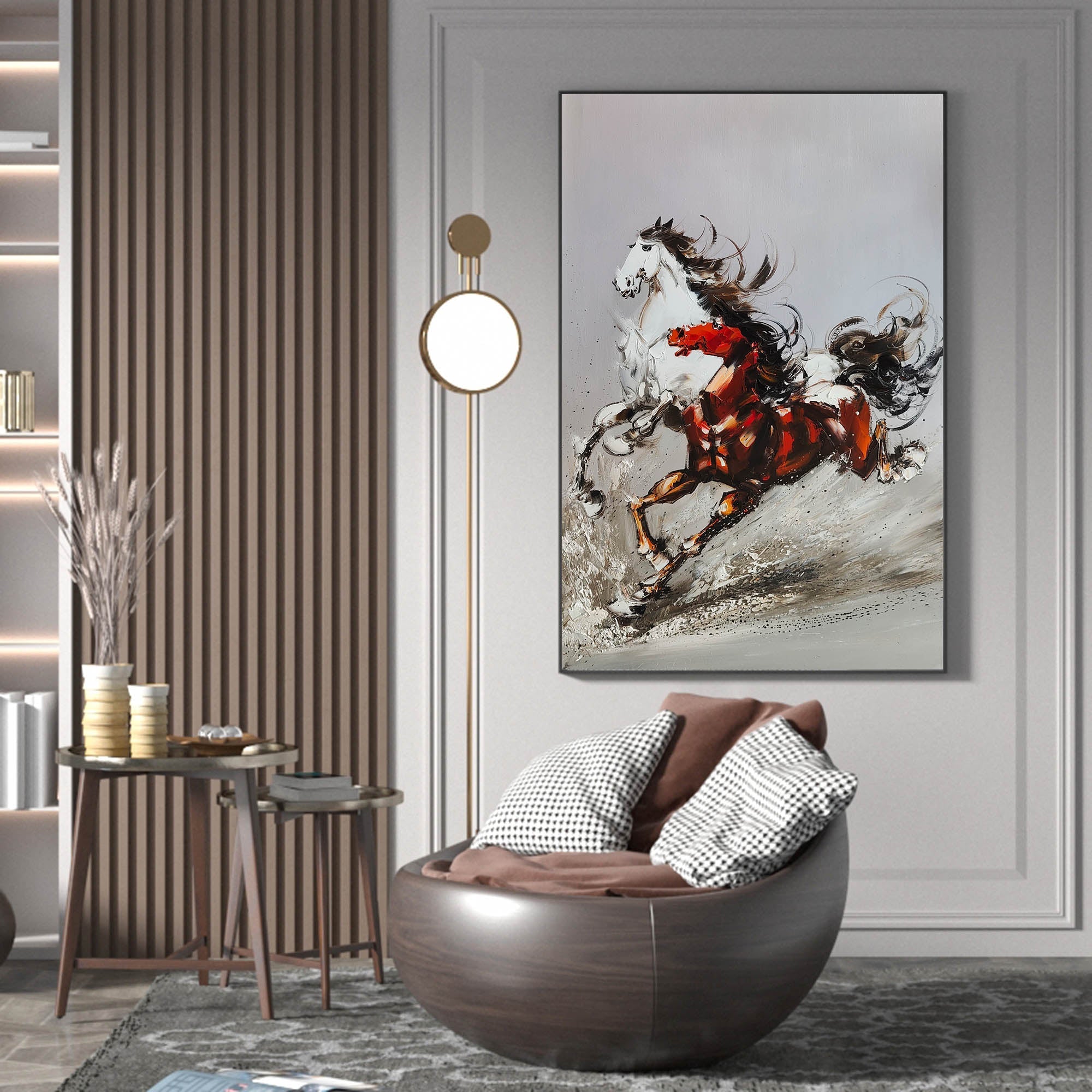 Dynamic Red and Black Abstract Horse Canvas Wall Art