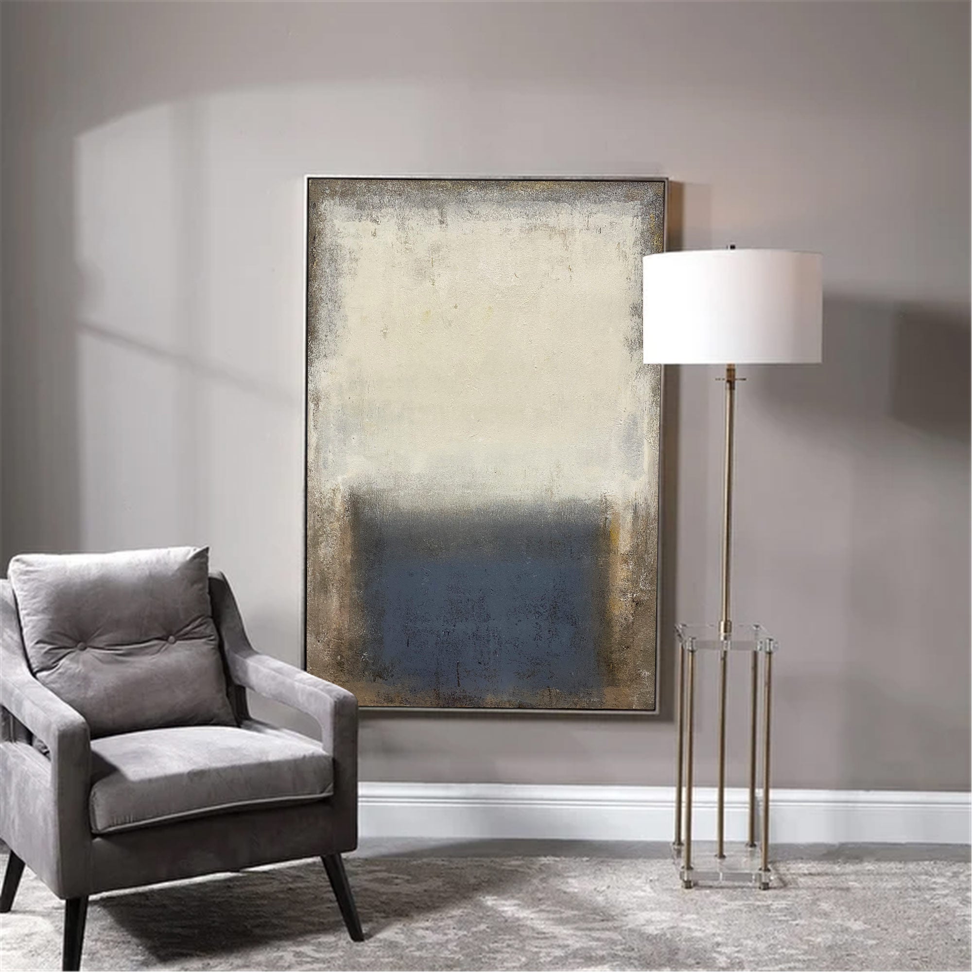 Beige And Blue Minimalist Painting ABAV125 - Neutralighting