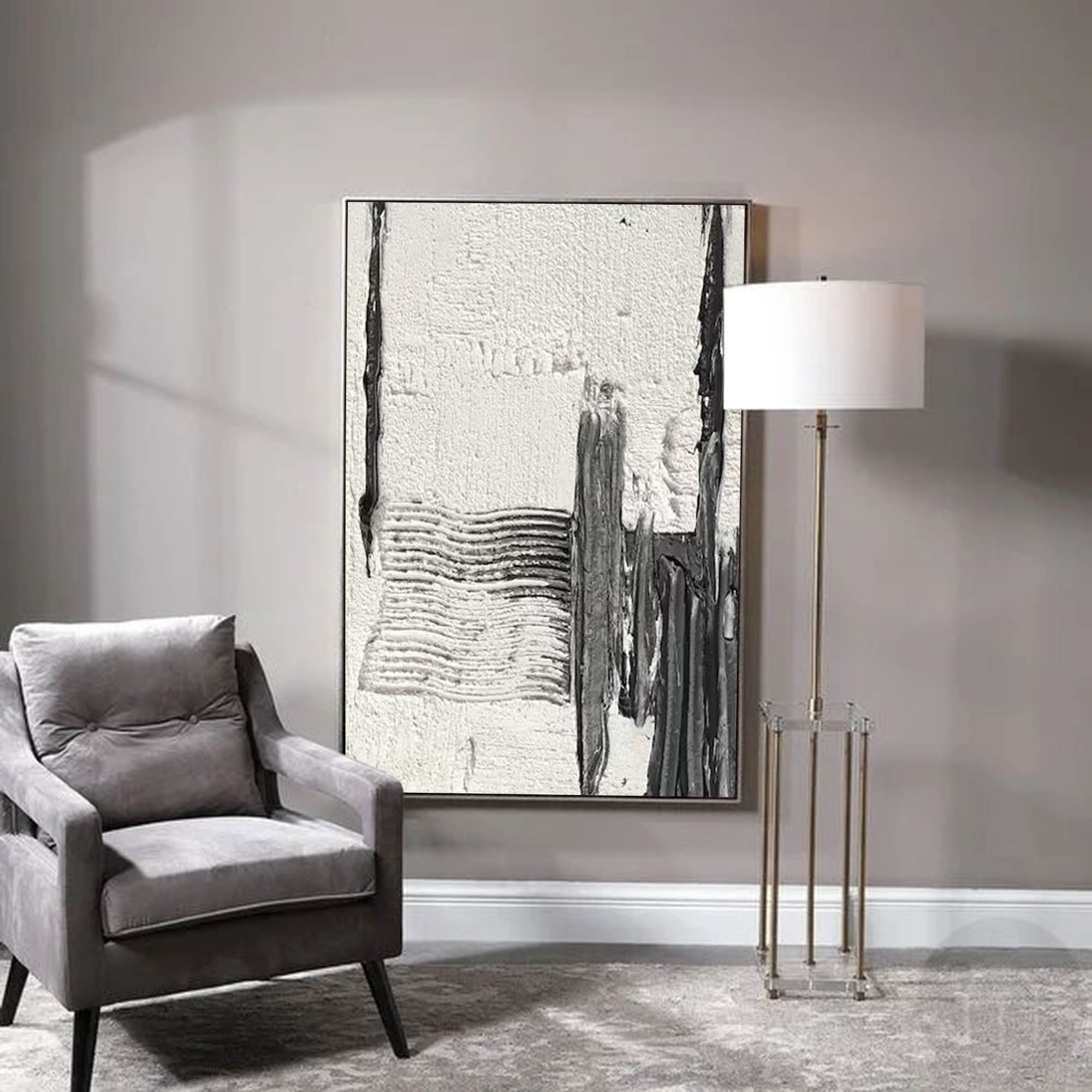 Black White Textured Abstract Painting