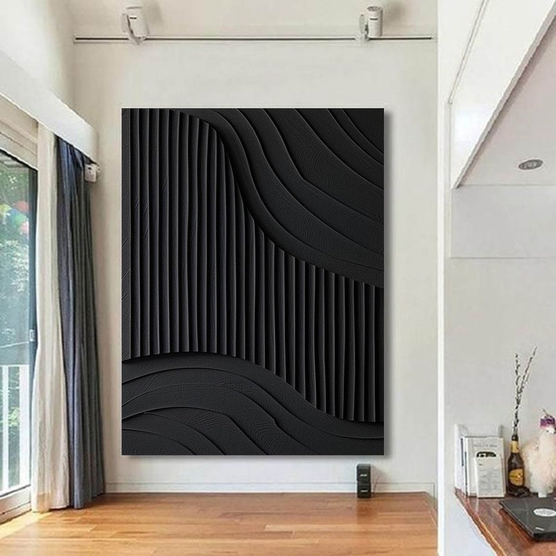 Black Textured Wave Minimalist Painting