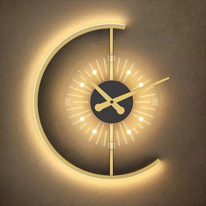 Arisha Modern Clock Metal/Acrylic LED Wall Lamp, Black/Gold - Neutralighting