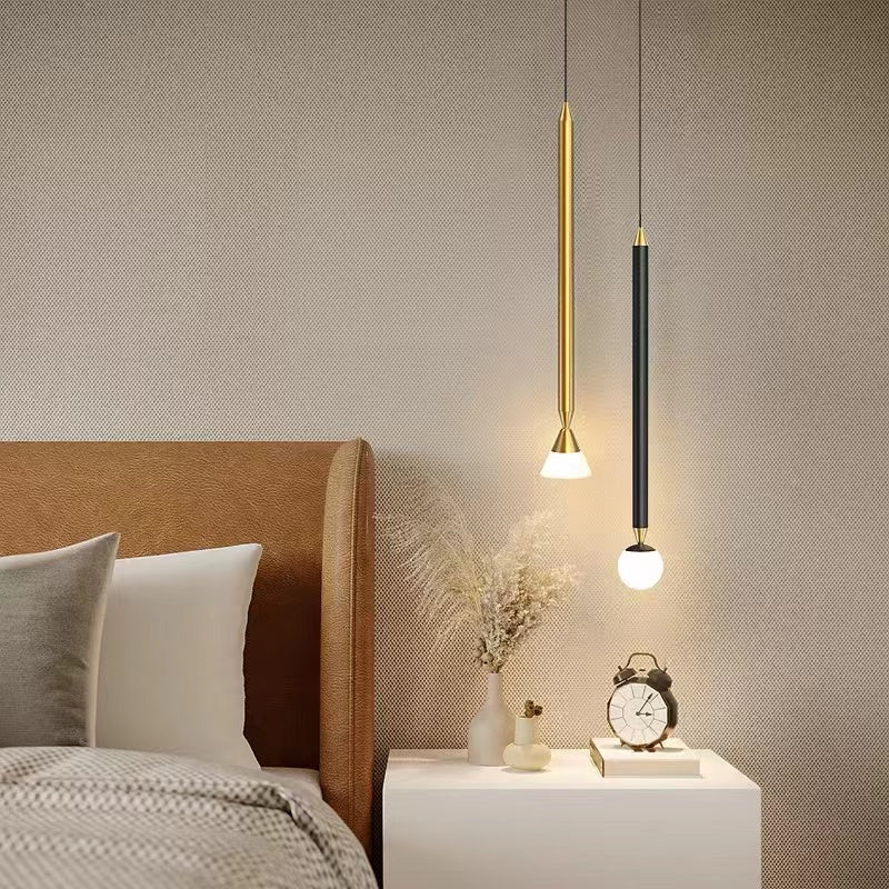 Auri Linear Metal Pendant Light Bedside, Black & Gold - Neutralighting