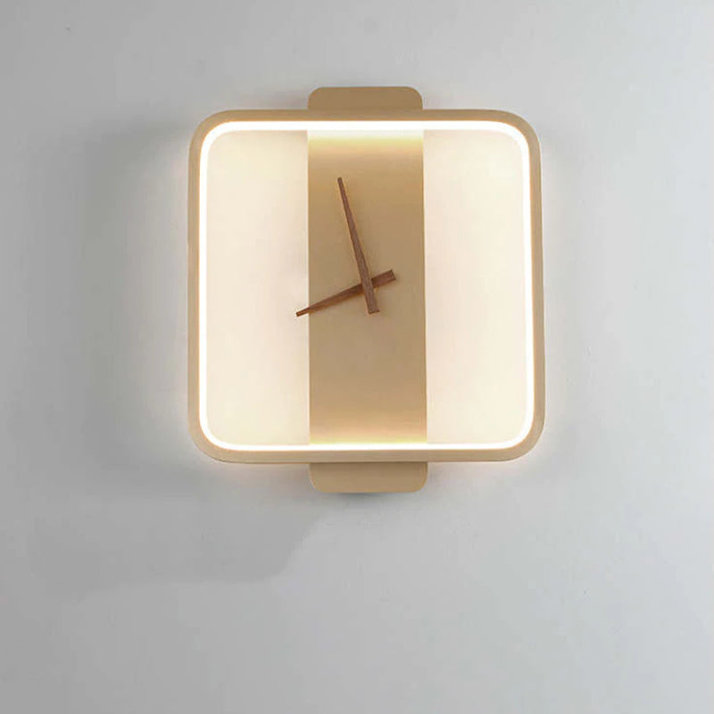 Valentina Arisha Square Clock Metal & Acrylic Wall Lamp, Gold - Neutralighting