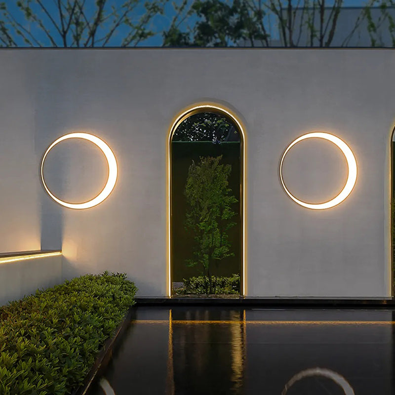 Ray Art Deco Ring Metal Lunar Glow Outdoor Wall Light - Neutralighting
