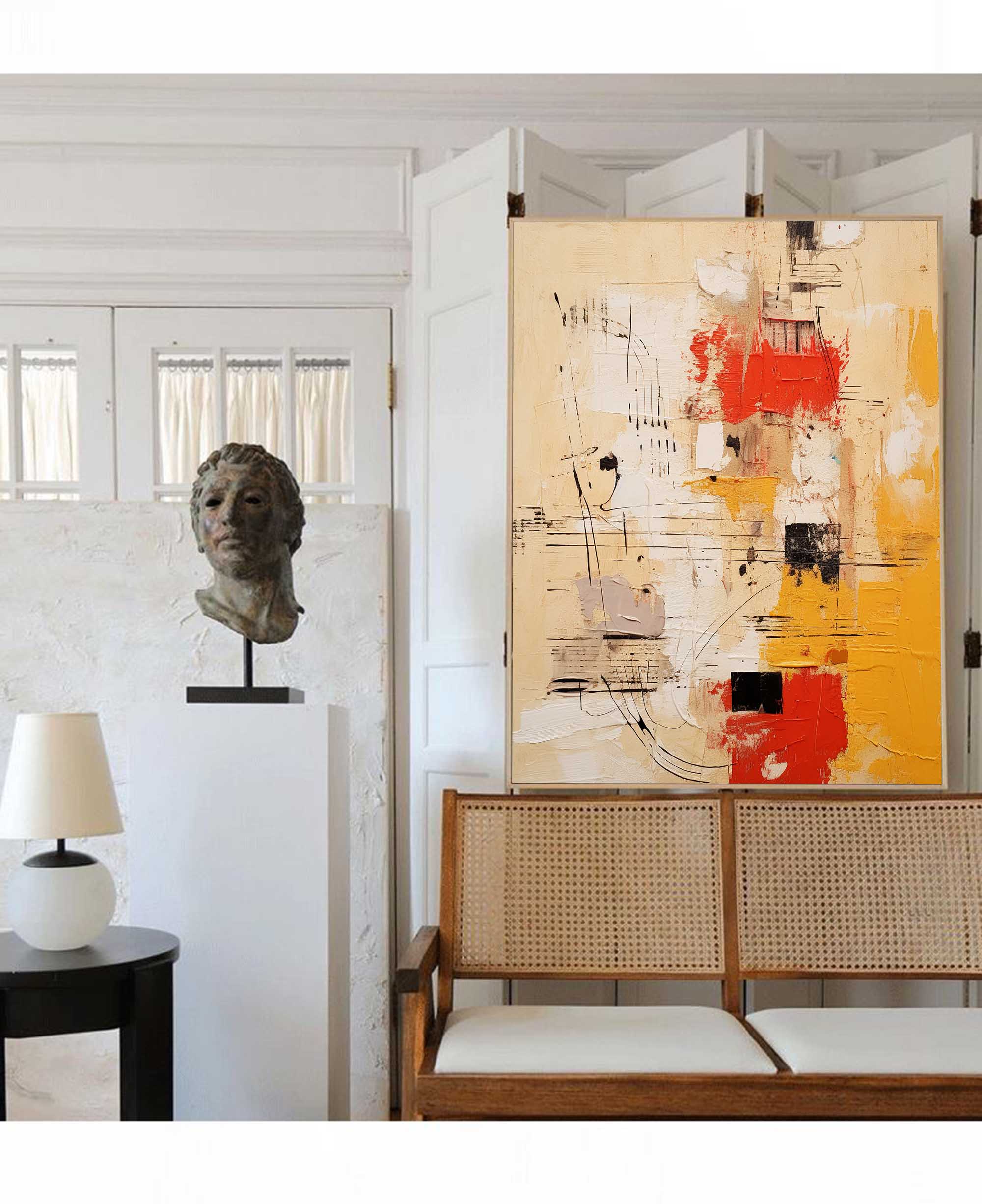Modern Abstract Yellow Red Canvas Painting
