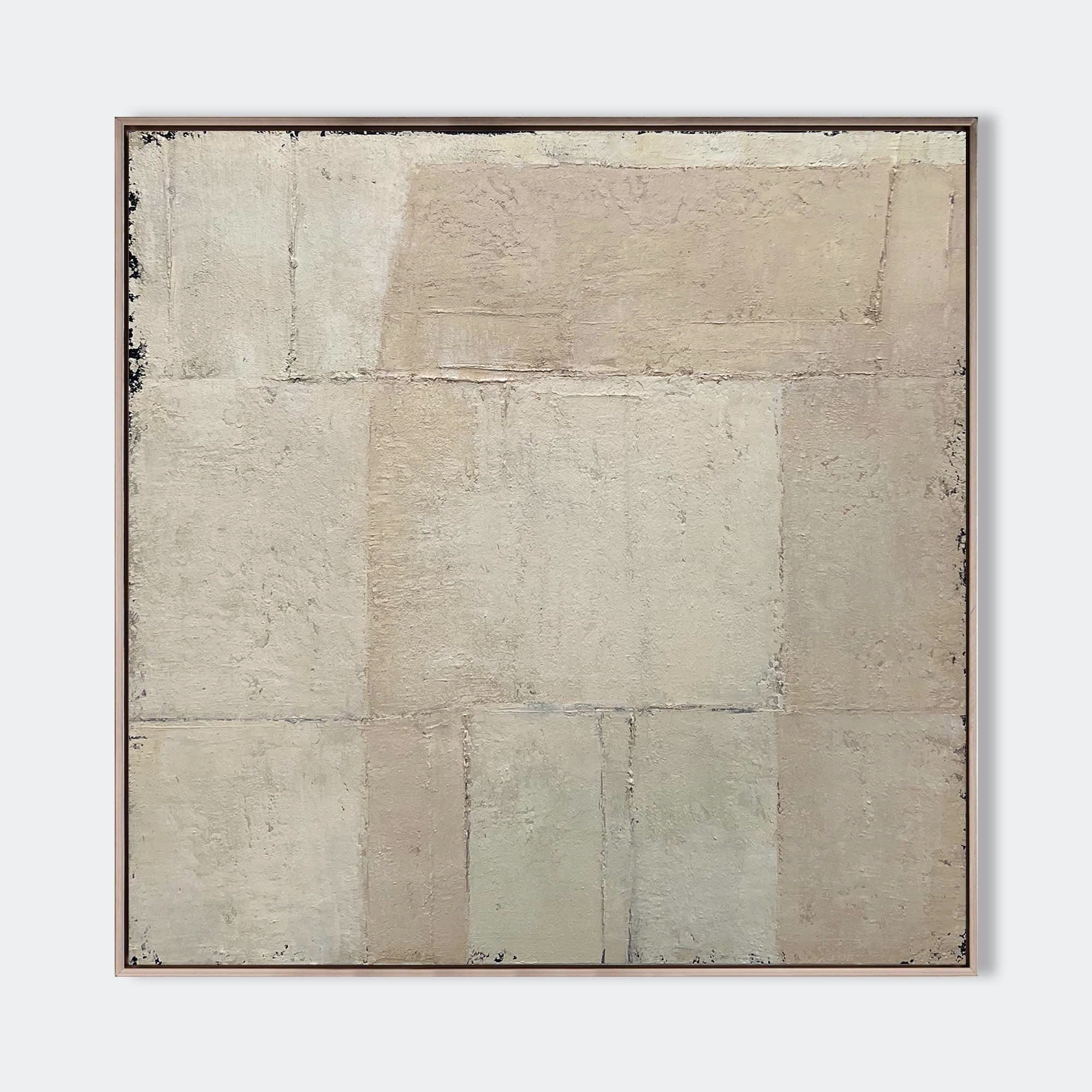 Beige‑Cream Patch‑Block Square Abstract  Thick Tactile‑Texture Artwork