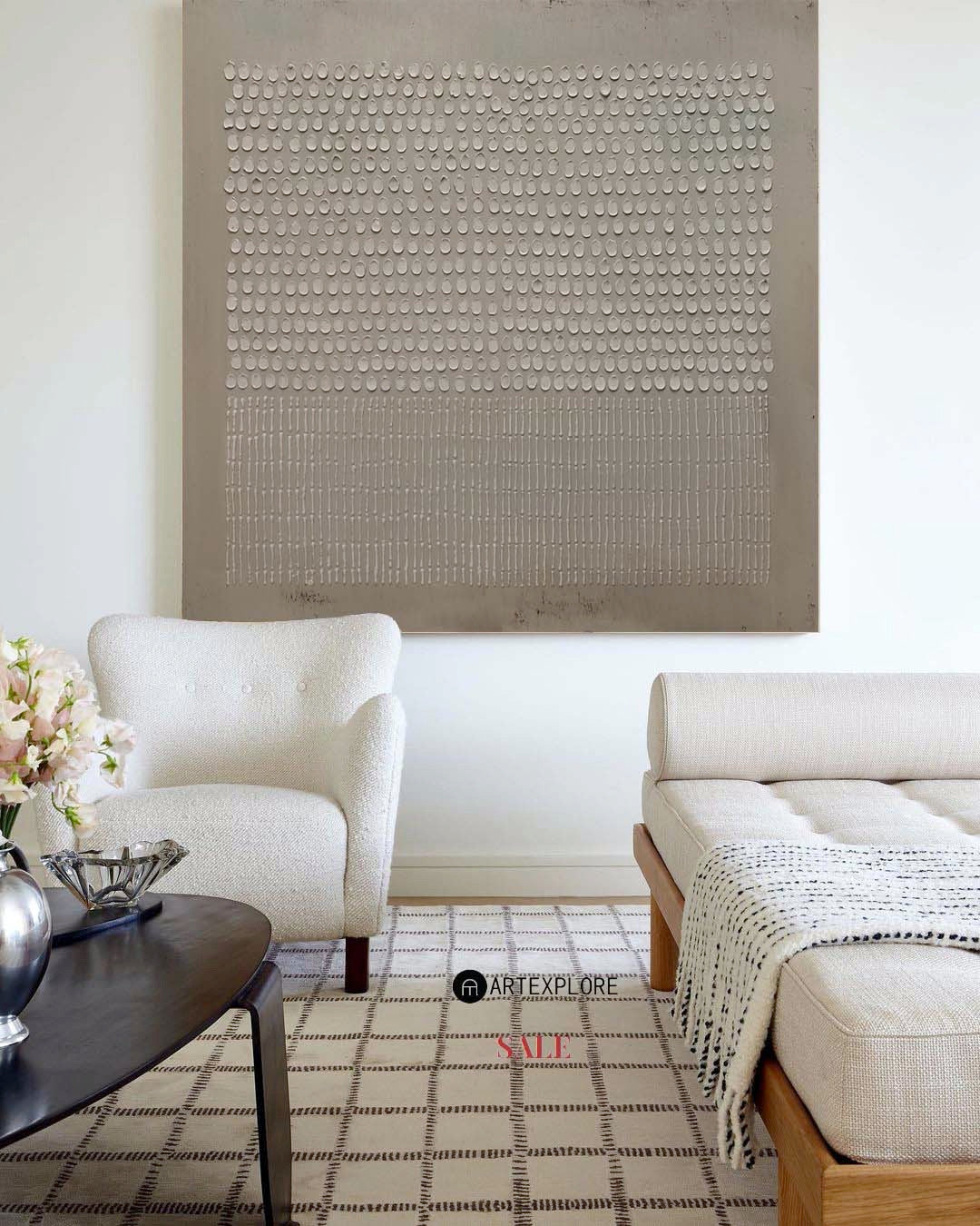 Wall Art Neutral Dots Grid Abstract Textured Bedroom | Neutralighting