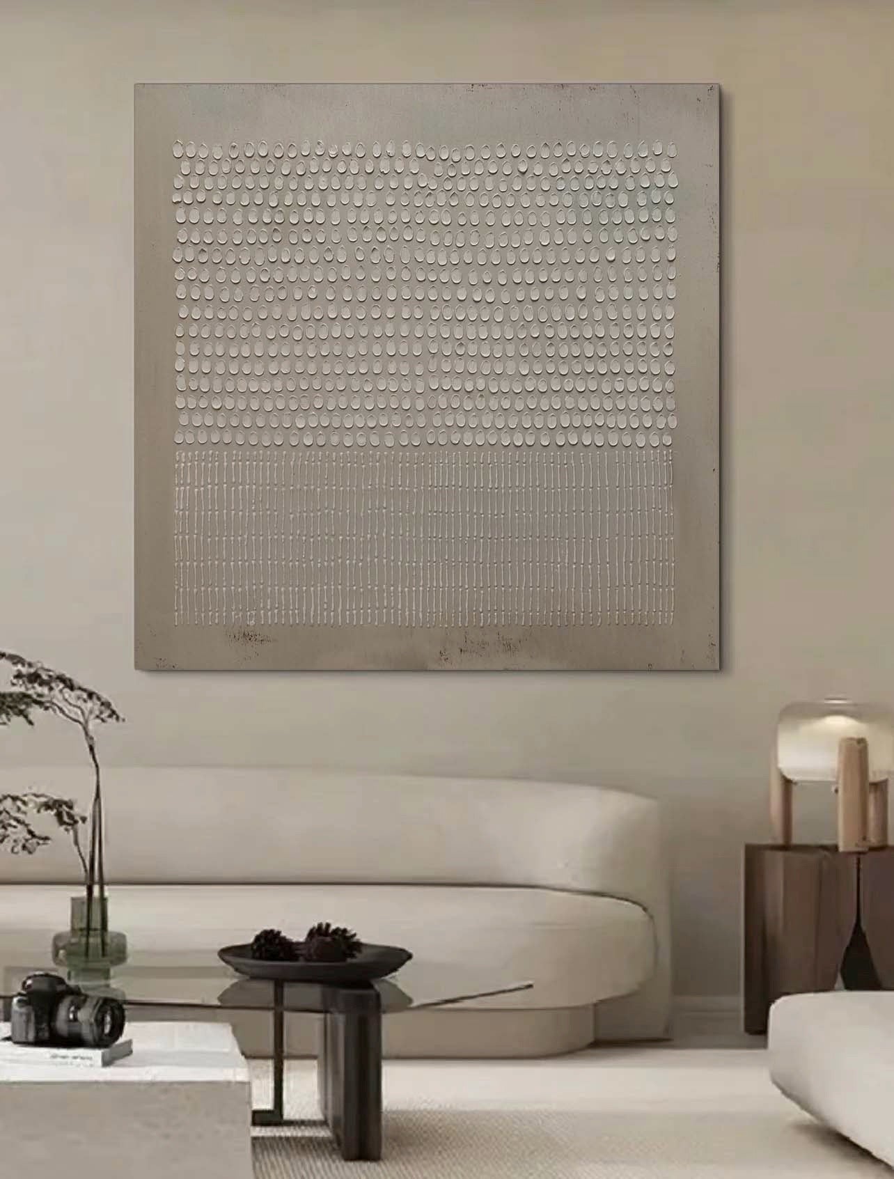Wall Art Neutral Dots Grid Abstract Textured Bedroom | Neutralighting