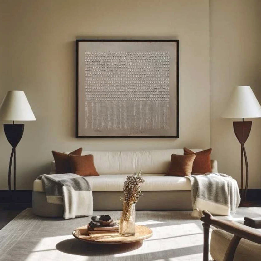 Wall Art Neutral Dots Grid Abstract Textured Bedroom | Neutralighting