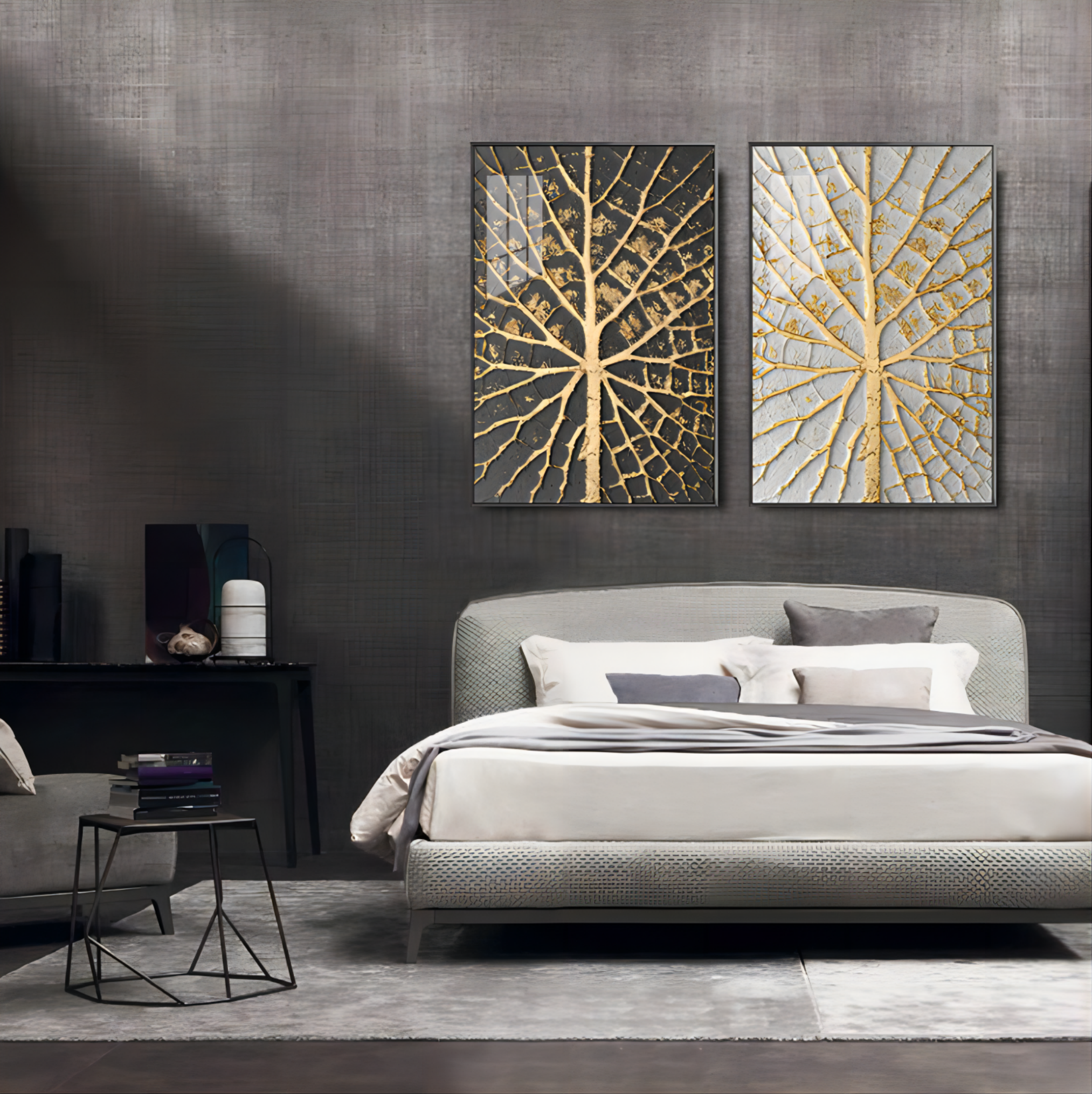 Gilded Vein Tree Impasto Painting