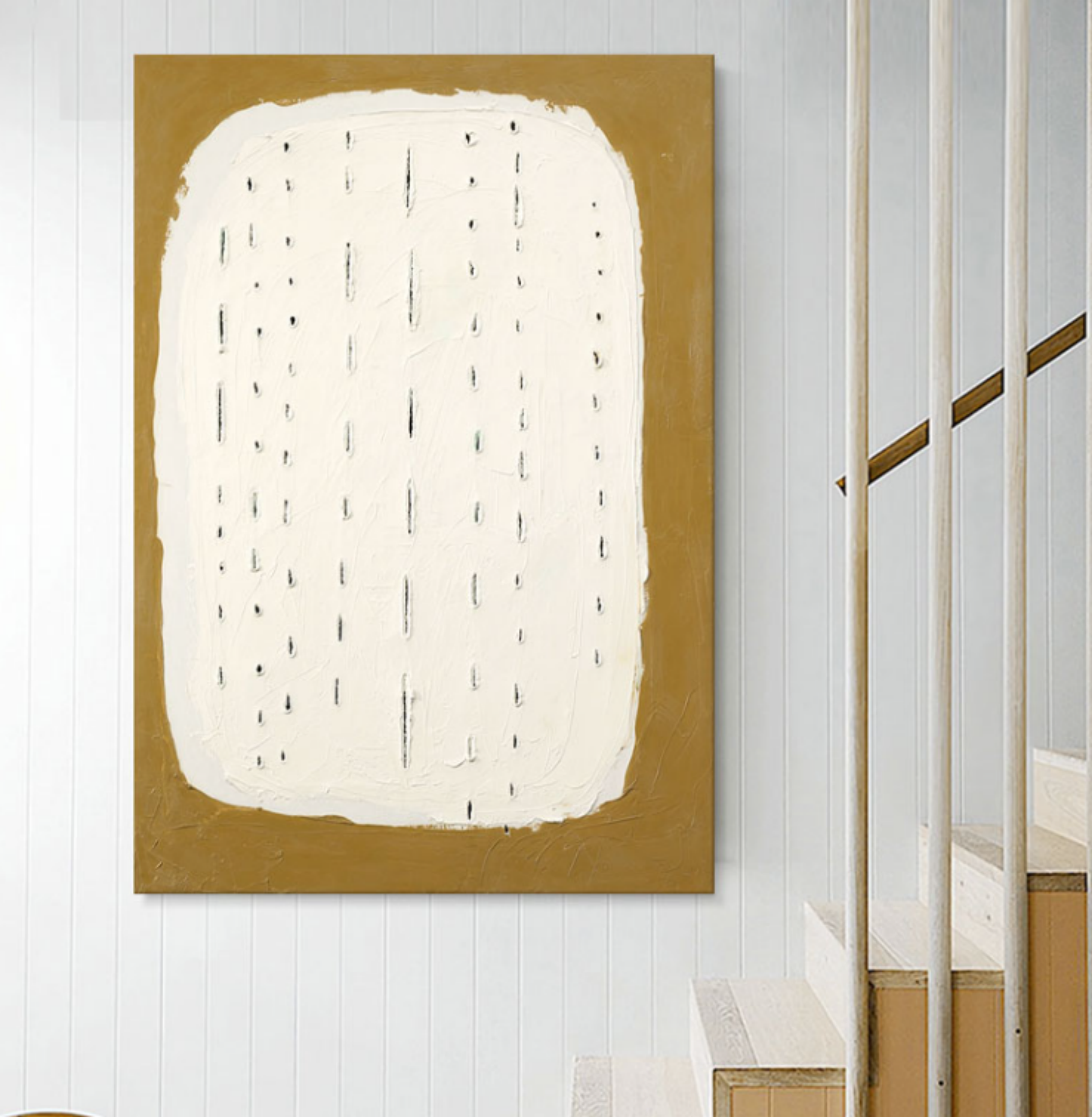 Wall Art Mustard White Vertical Line Abstract