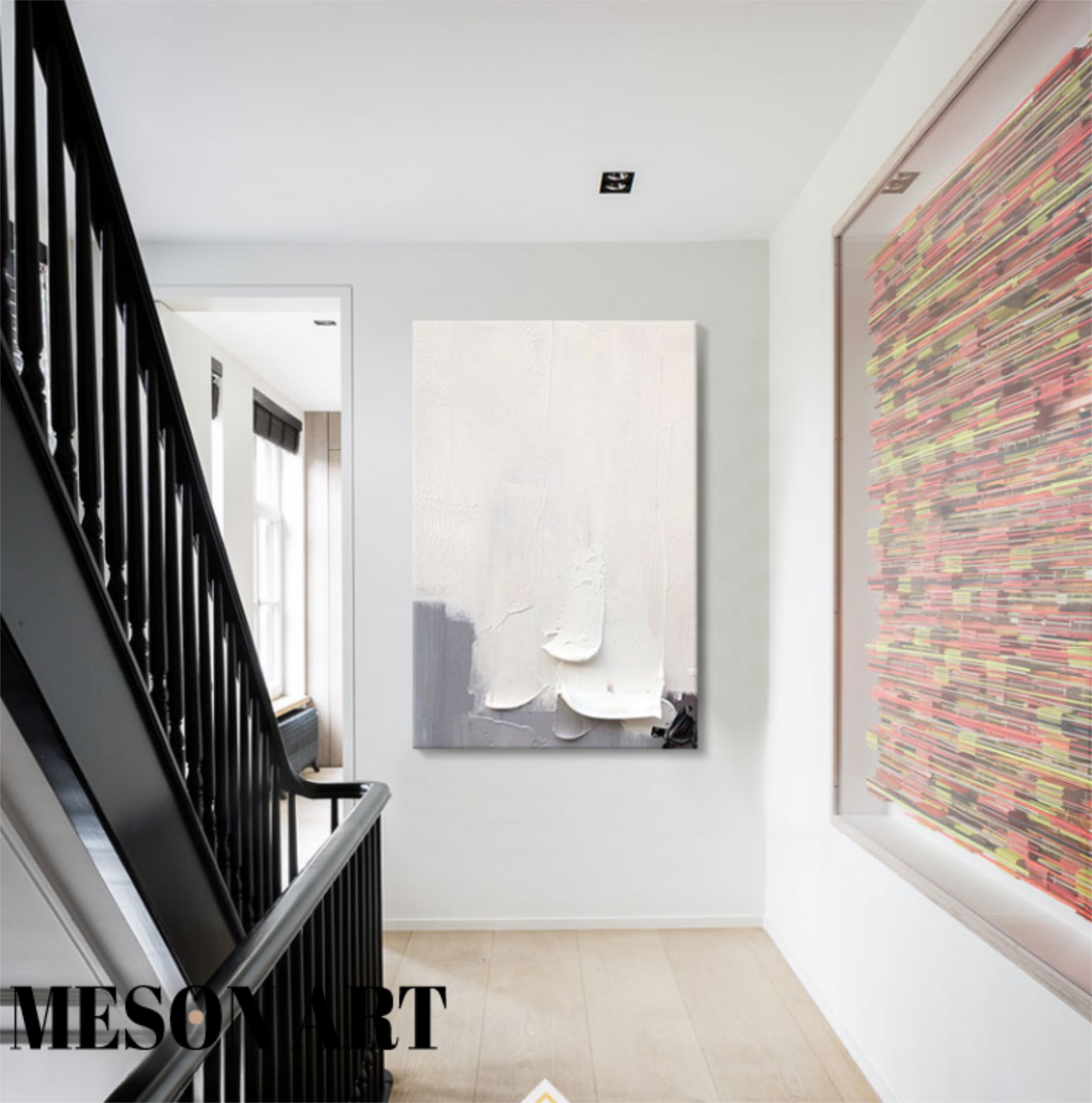 Wall Art Soft Gray White Layered Thick Paint
