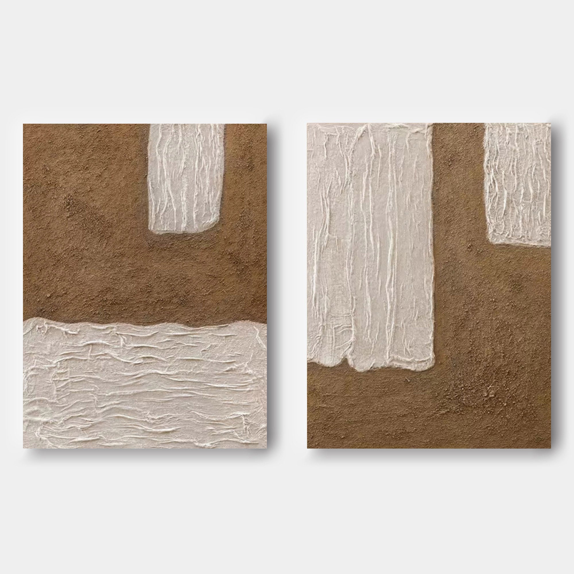 Wall Art Warm Brown White Block Diptych