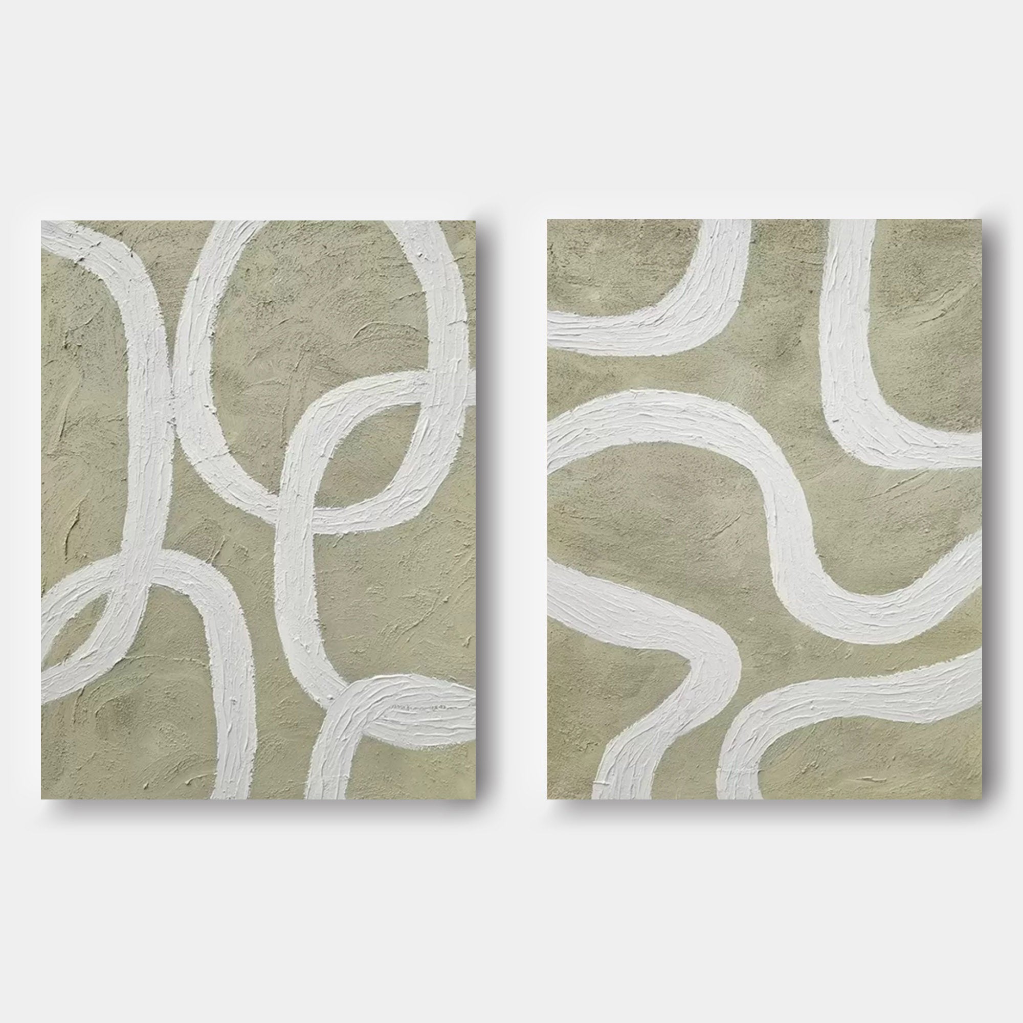 Wall Art Sage Green White Curved Line Diptych