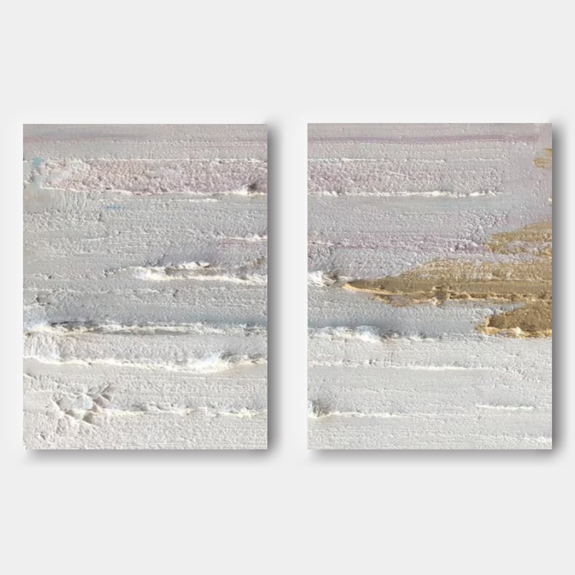 Wall Art Pastel Gray Gold Layered Wave Diptych