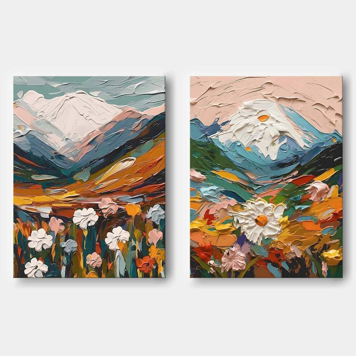 Mountain Floral Diptych 3D Impasto Painting
