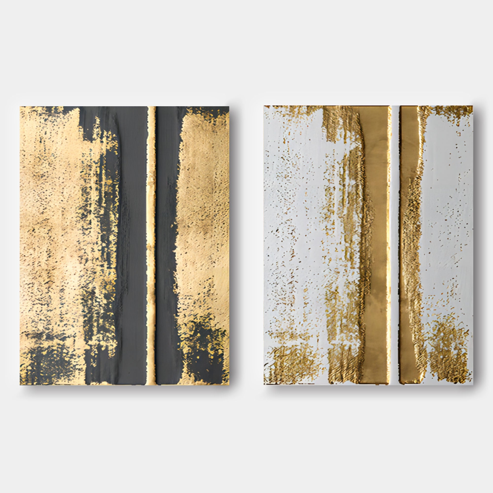 Luxury Gold Foil Abstract Diptych Oil Painting