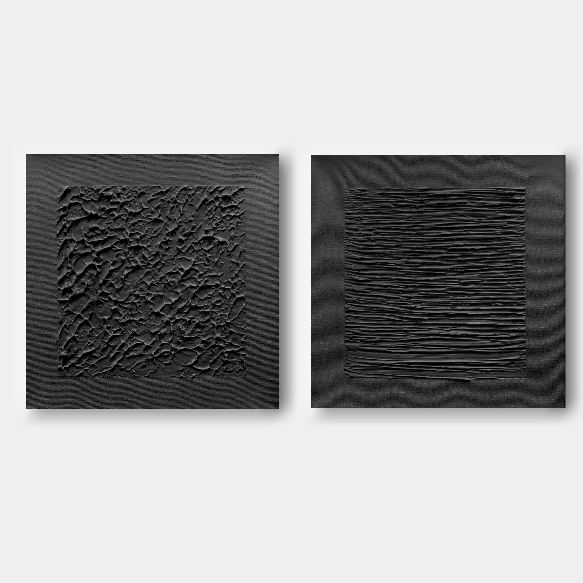 Monochrome Textured Diptych Bas-Relief Painting