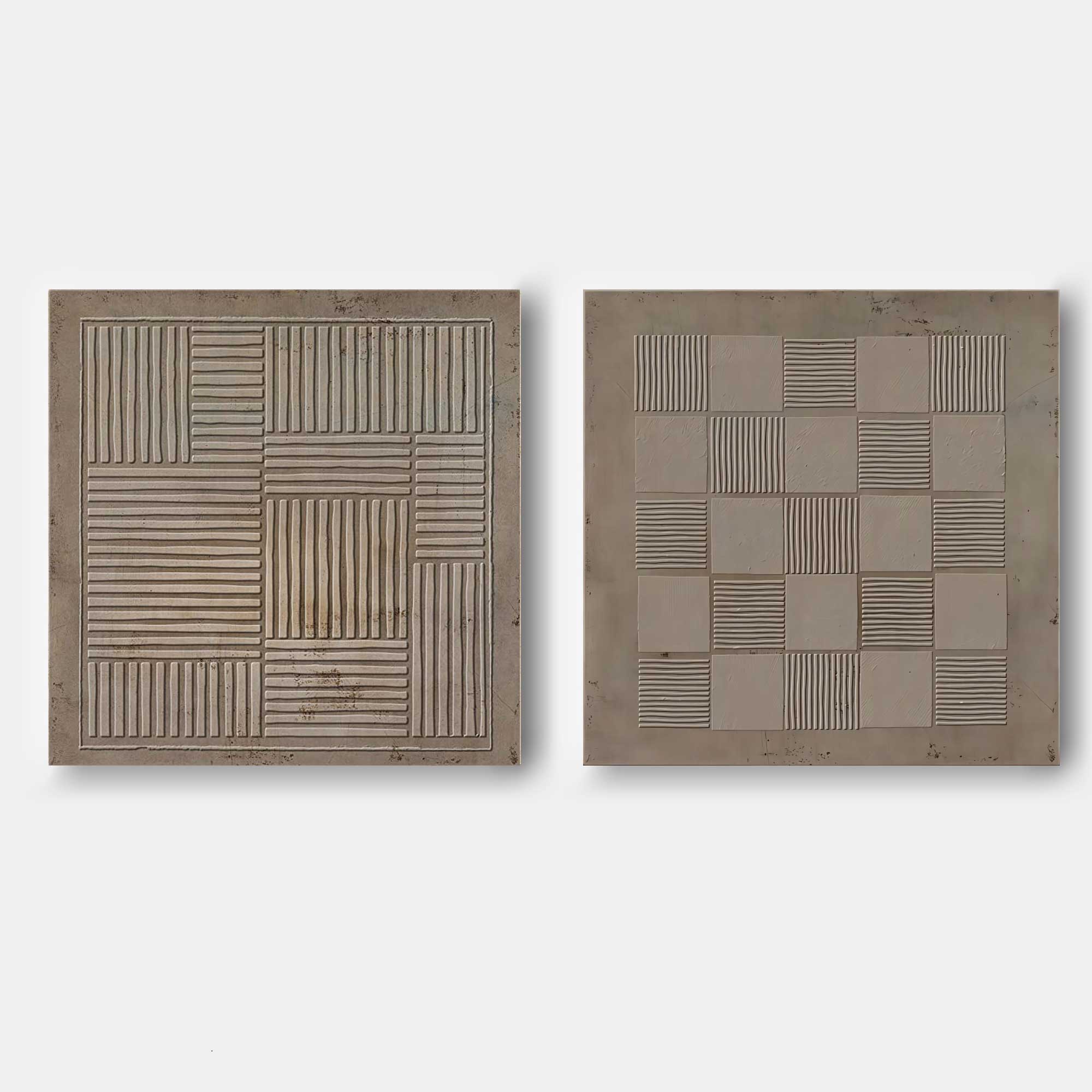 Wall Art Taupe Geometric Grid Checkerboard