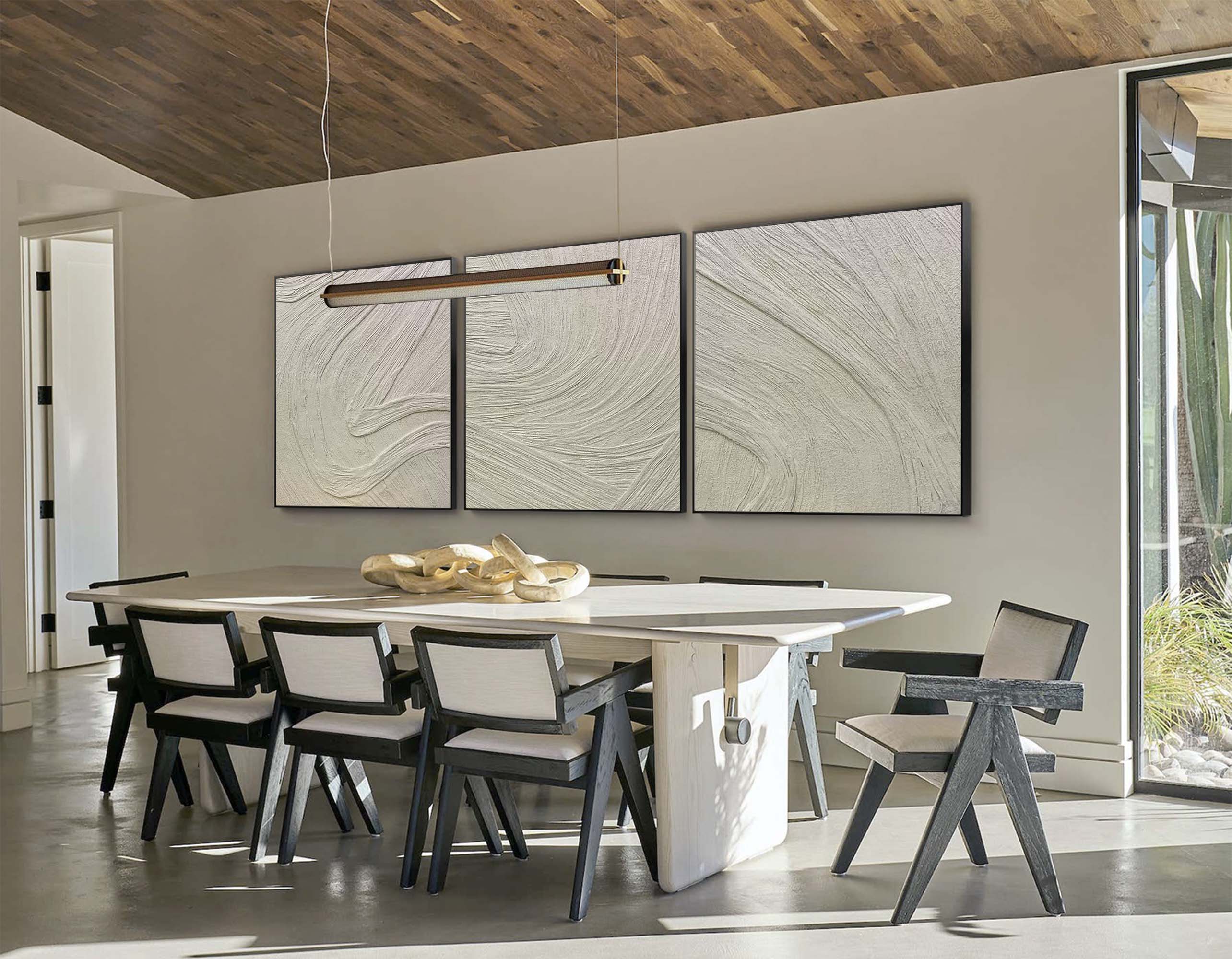 Wall Art Neutral Beige Organic Flow Wave Triptych