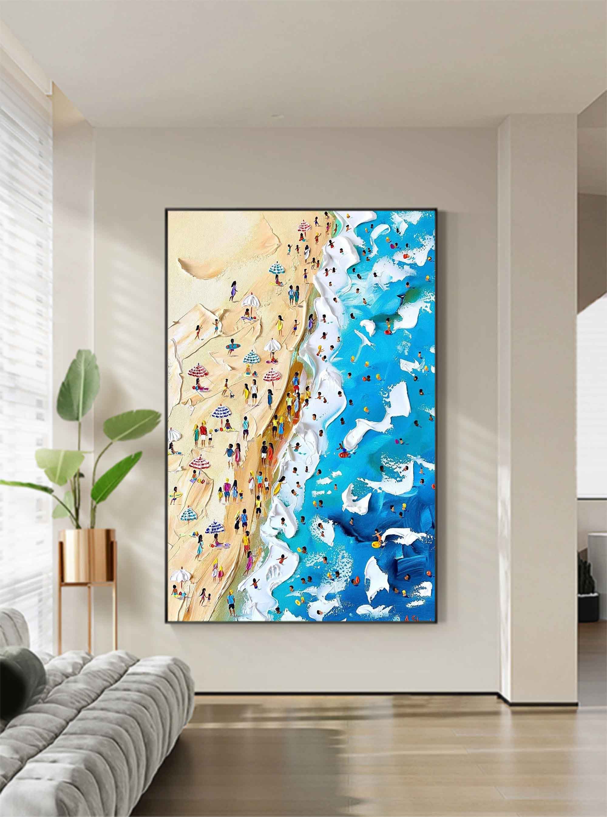 Wall Art Crowded Shoreline Abstract Impressionism Linen