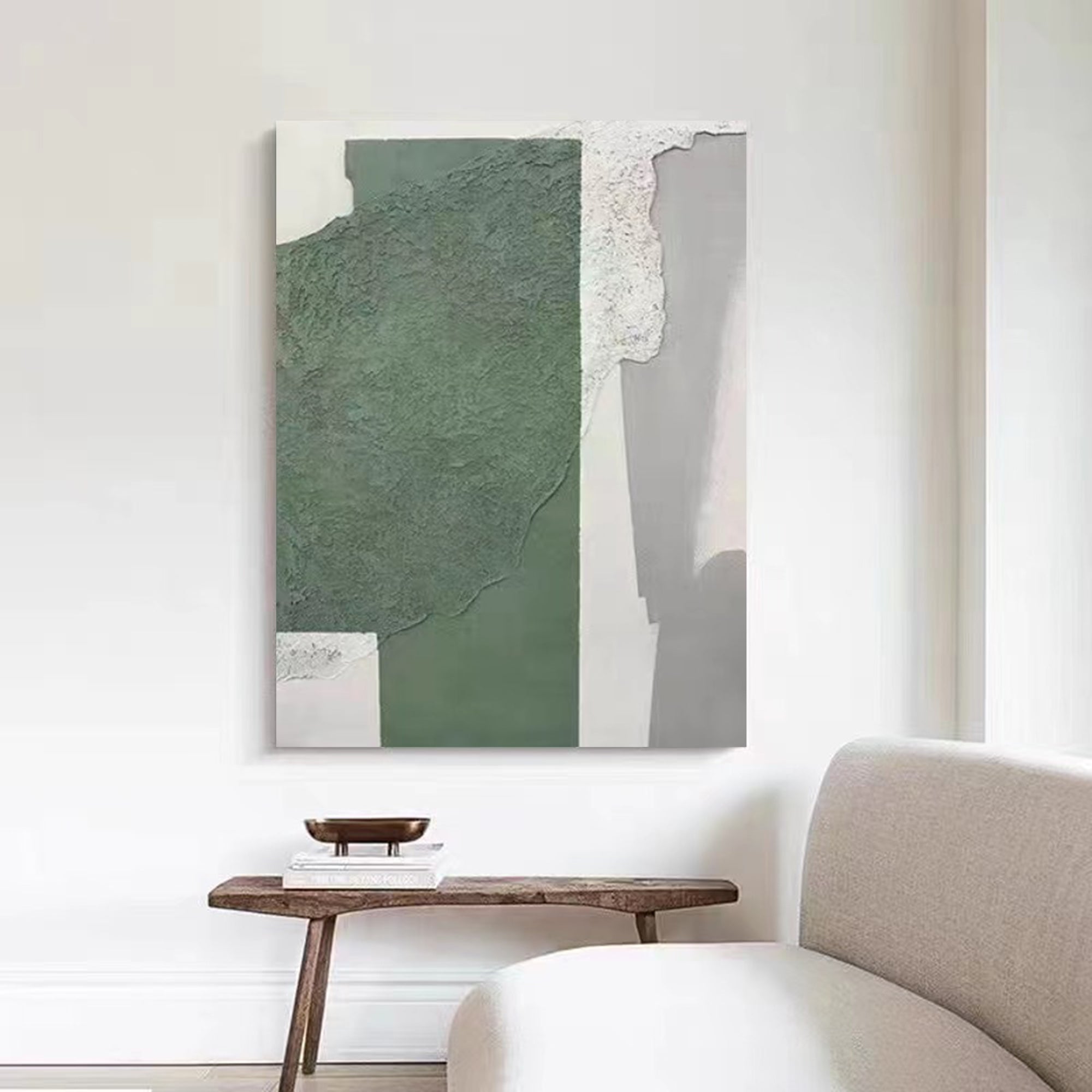 Wall Art Vertical Abstract Geometric Block Sage Green