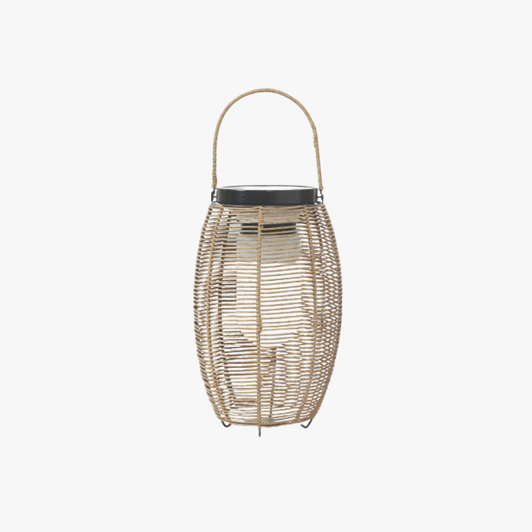 Ray Retro Lantern Metal/Rattan Floor Lamp, Wood Color - Neutralighting