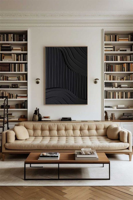 Black Textured Wave Minimalist Painting