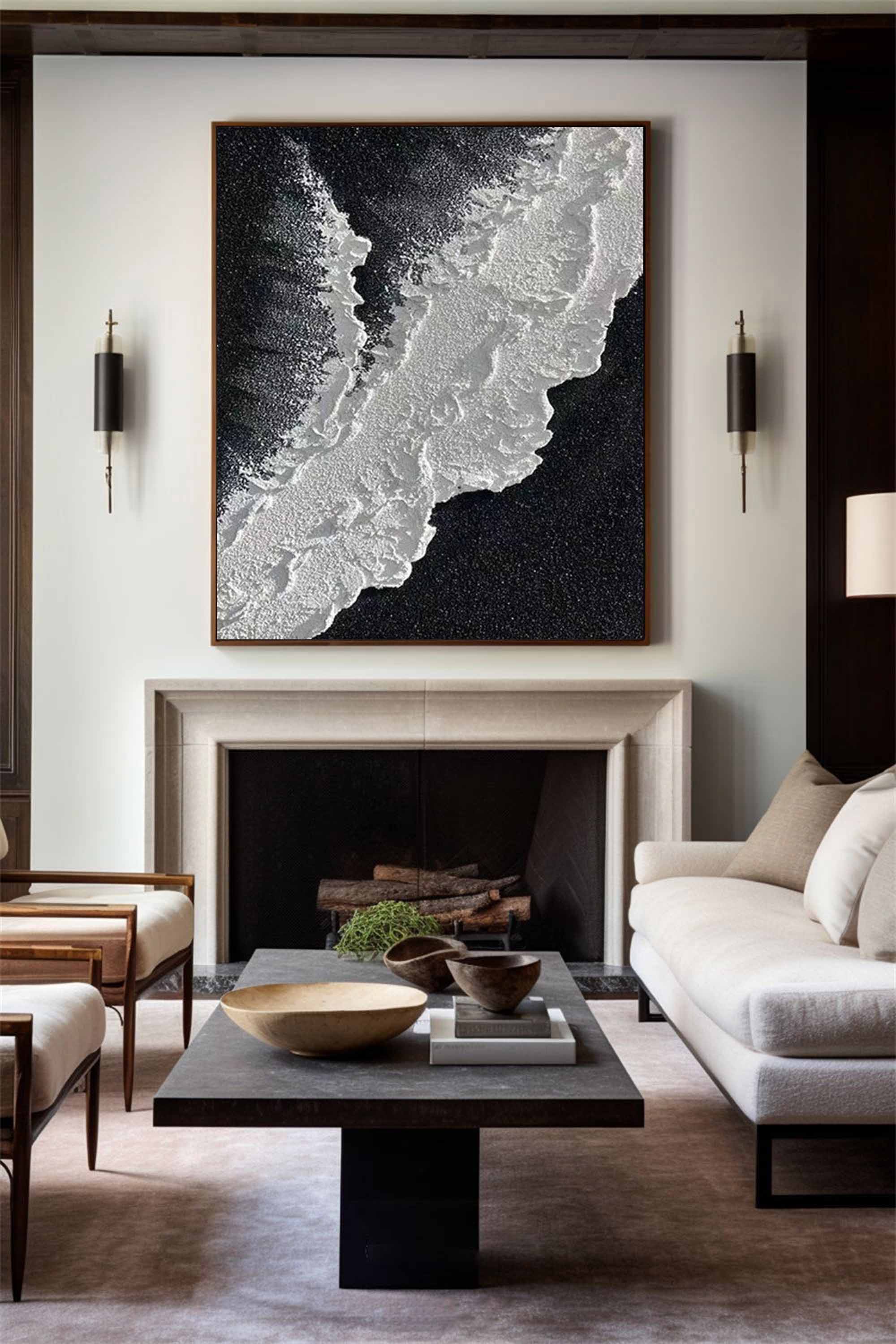 Textured Black Ocean Wave Canvas Wall Art
