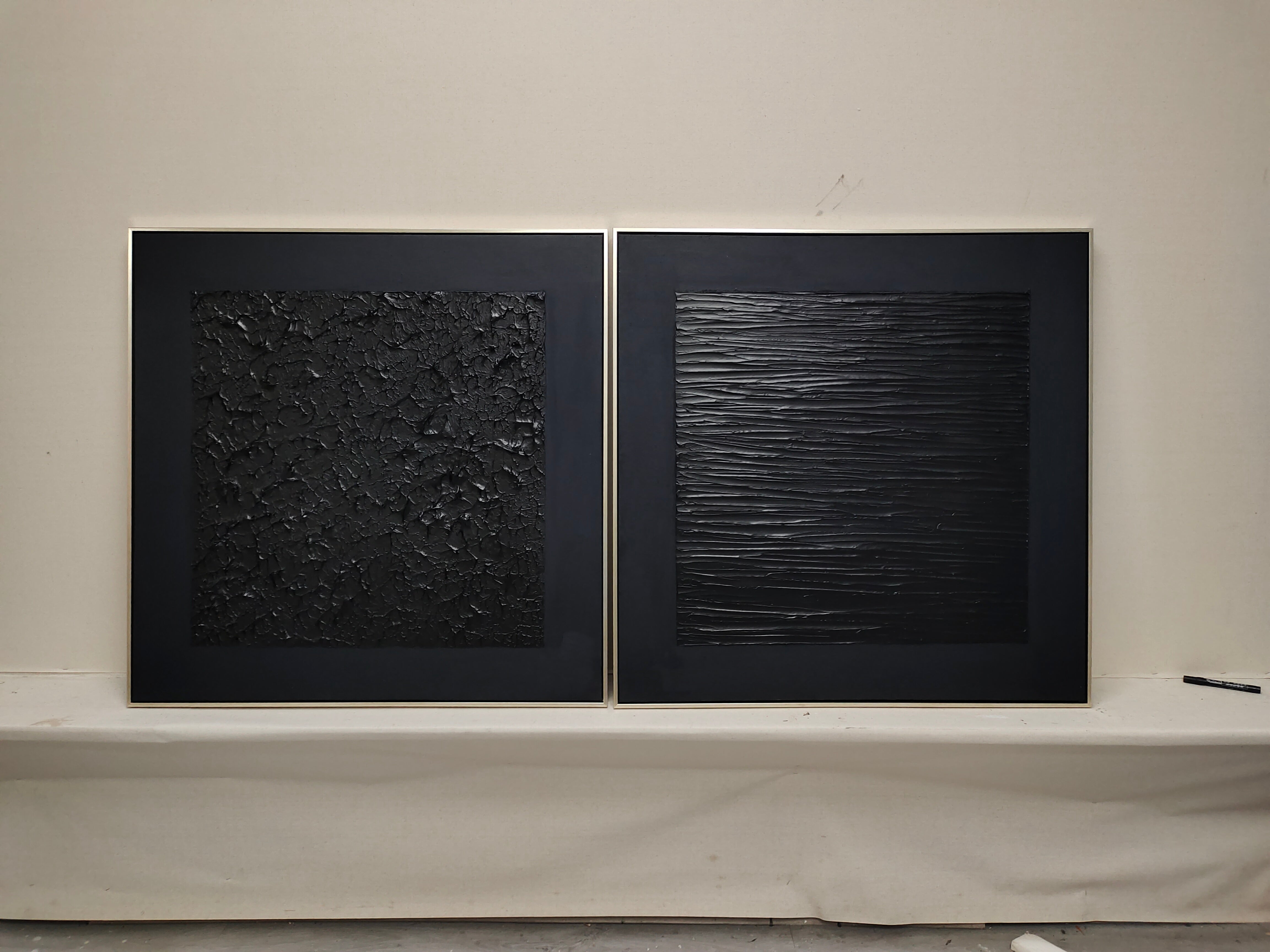 Monochrome Textured Diptych Bas-Relief Painting