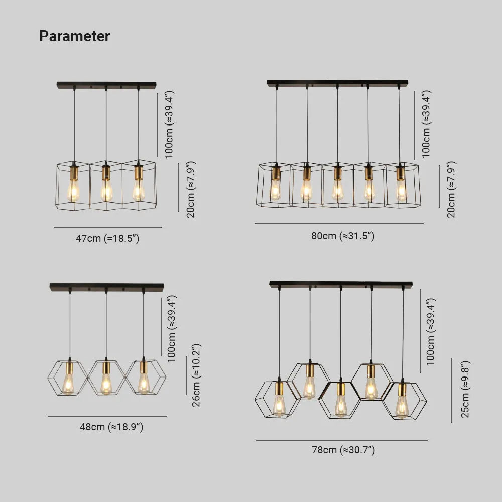 Arisha Rustic Farmhouse Geometry 3/5 Light Pendant Light, Black - Neutralighting