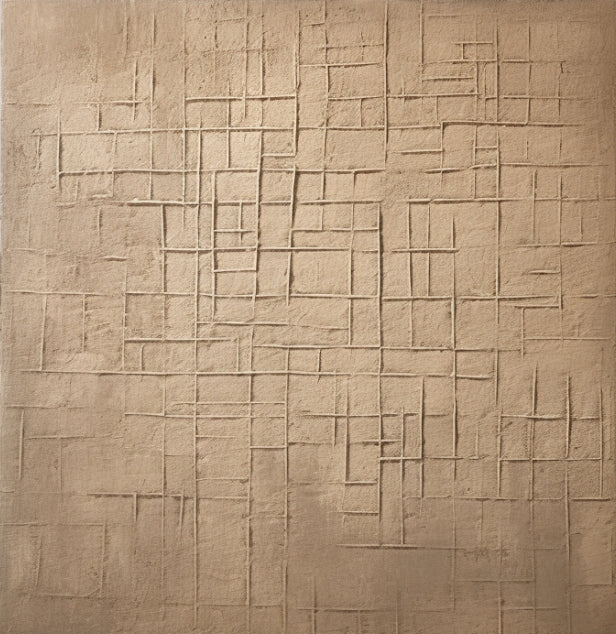 Wall Art Brown Grid Plaster Relief Canvas