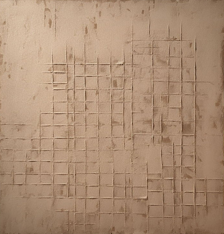 Wall Art Beige Grid Plaster Relief Canvas
