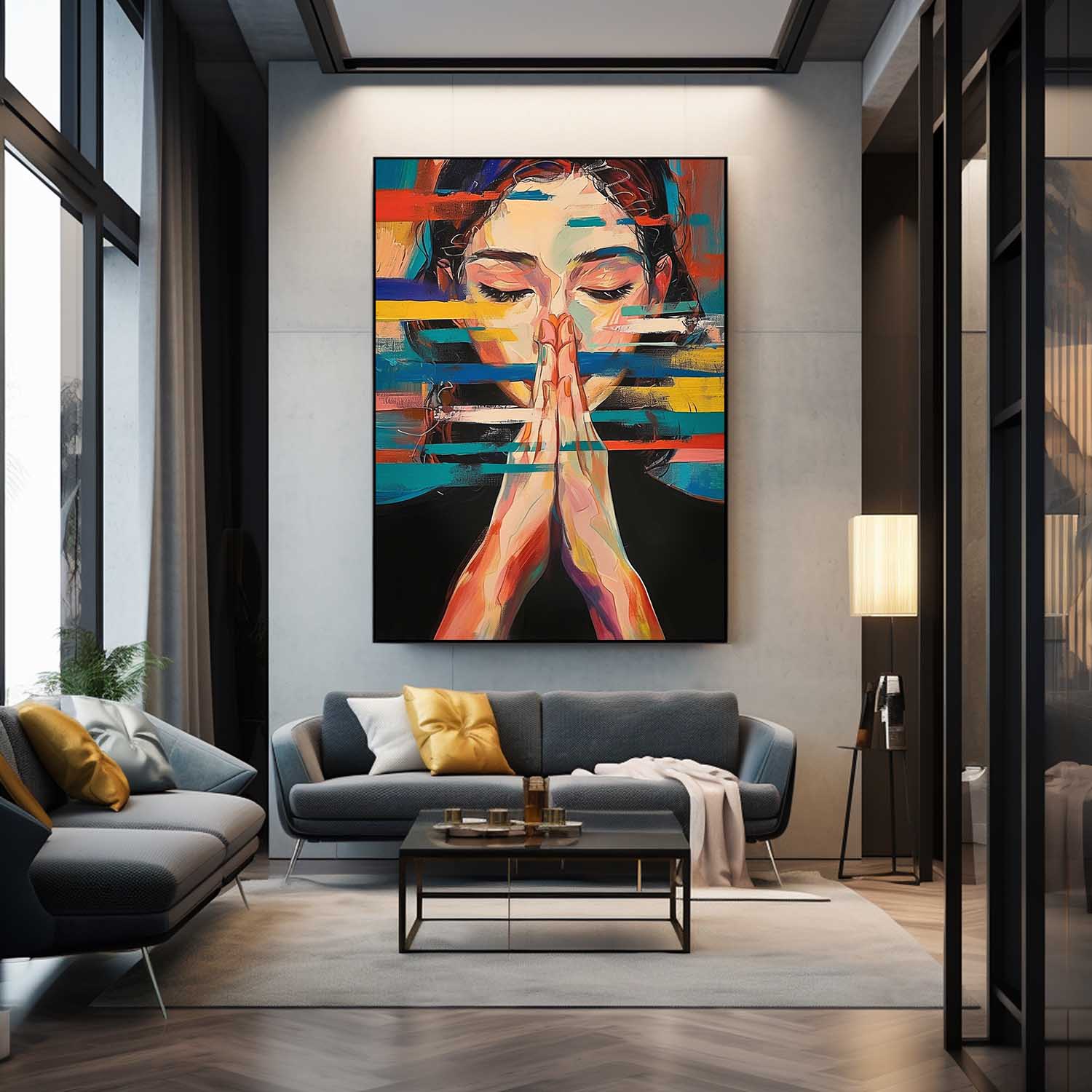 Wall Art People Praying Expressive Vibrant