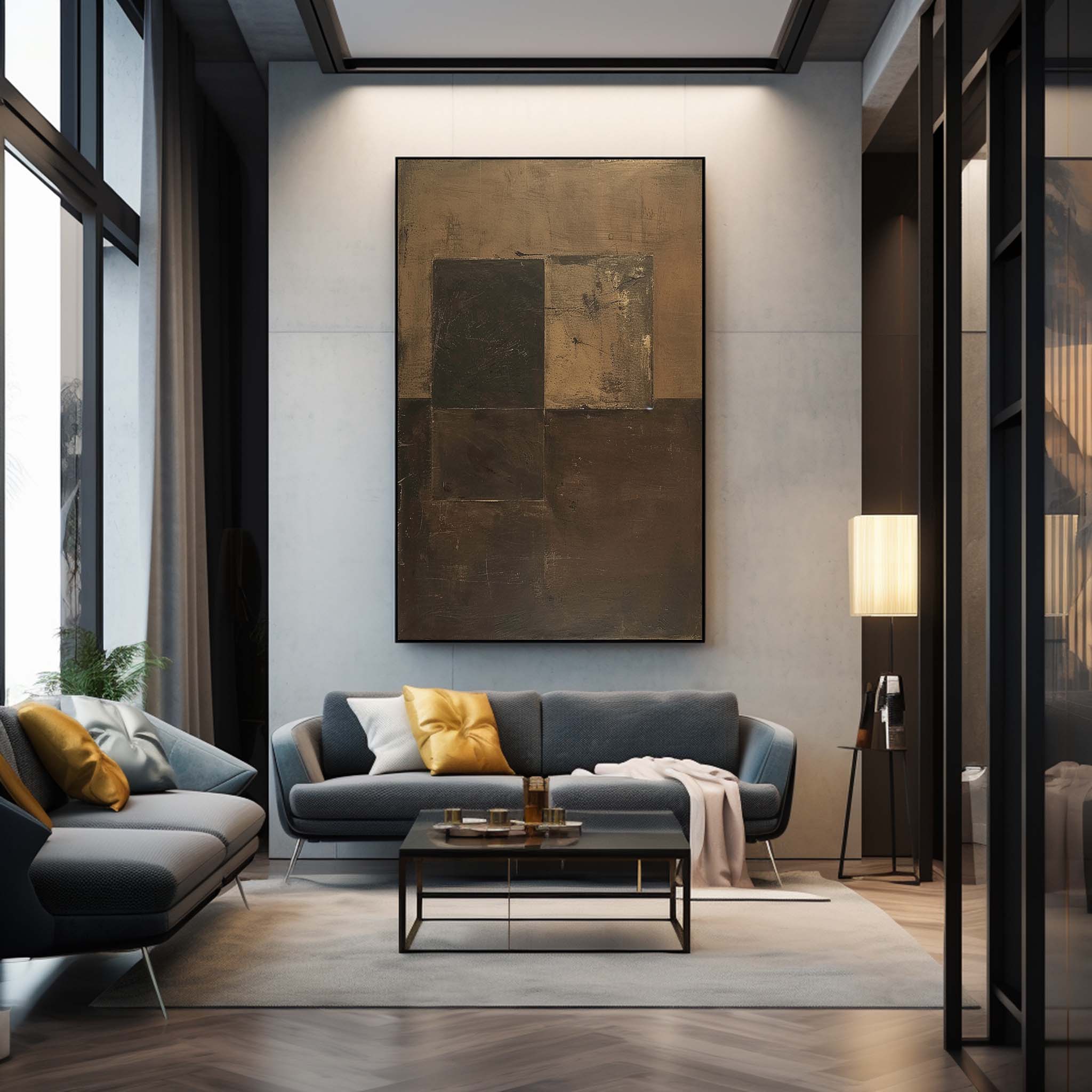 Wall Art Brown Block Abstract Geometric