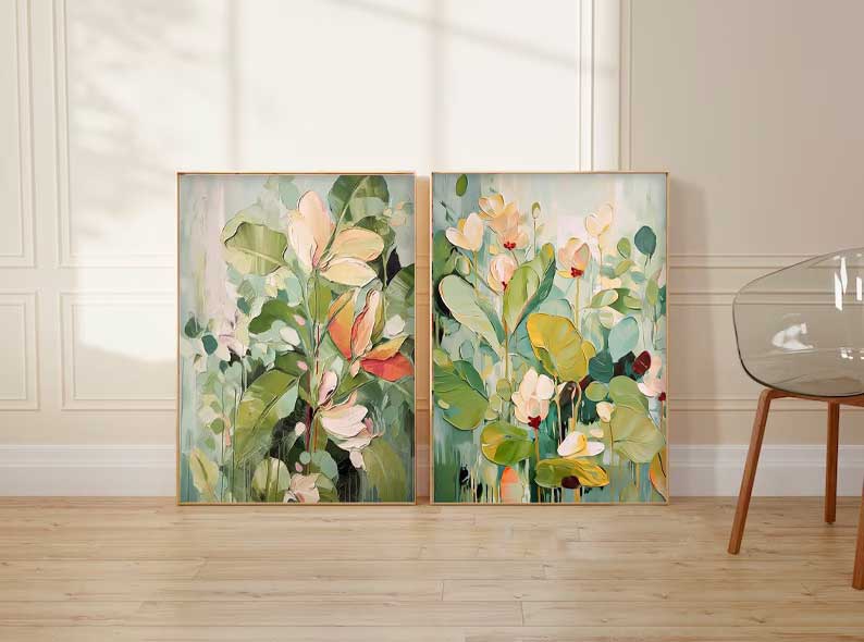 Abstract Muted Green Floral Fragments