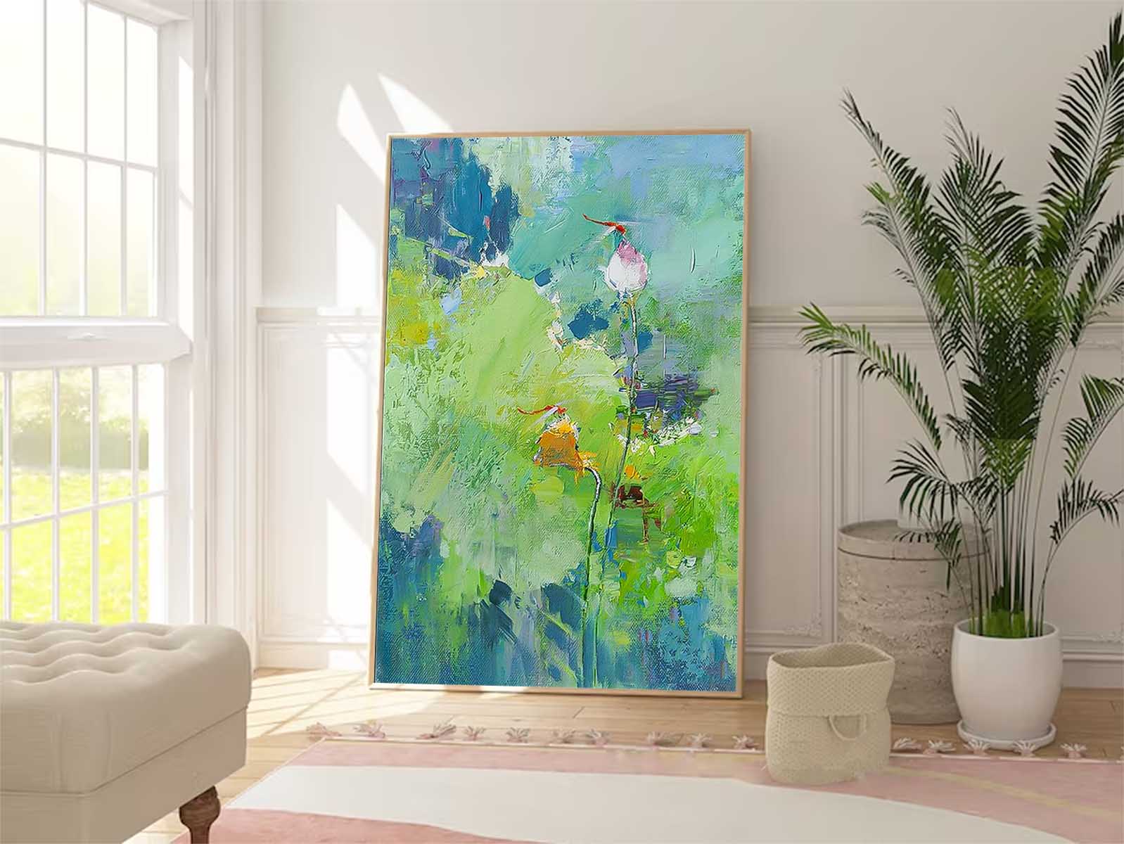 Green Floral Impasto Abstract Canvas Wall Art