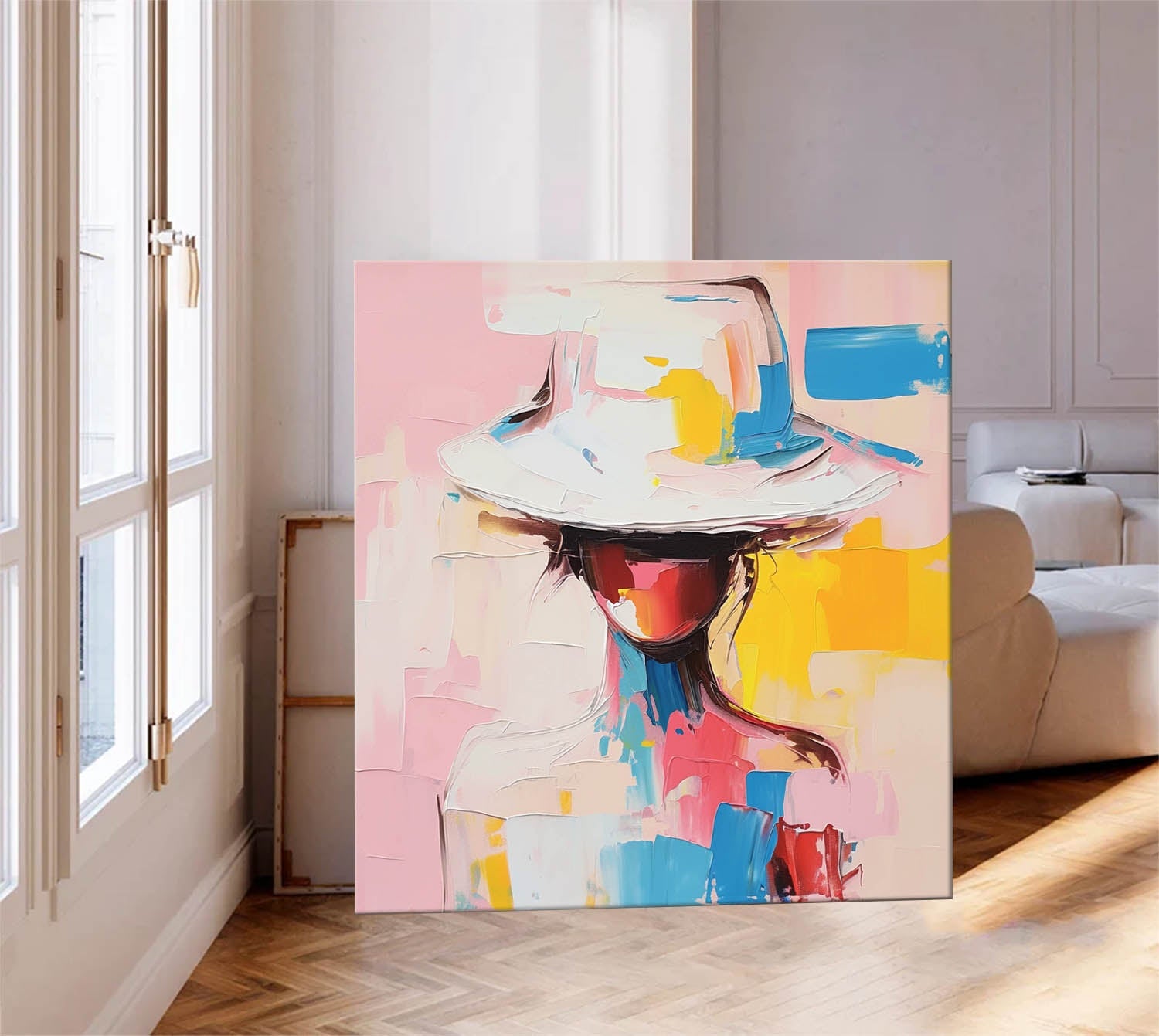 Wall Art Portrait Woman Wide Brim Hat