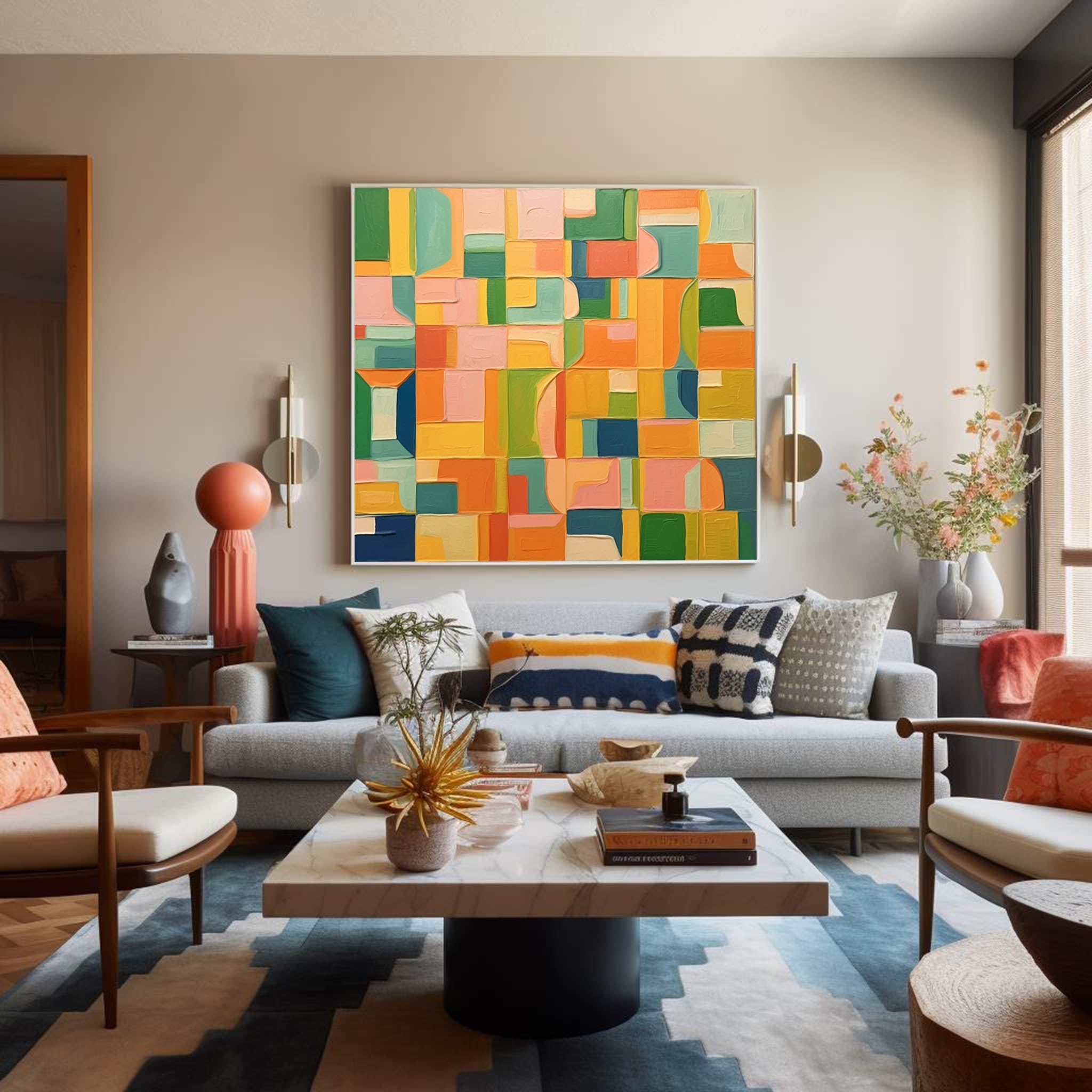 Wall Art Abstract Painterly Patchwork Geometric