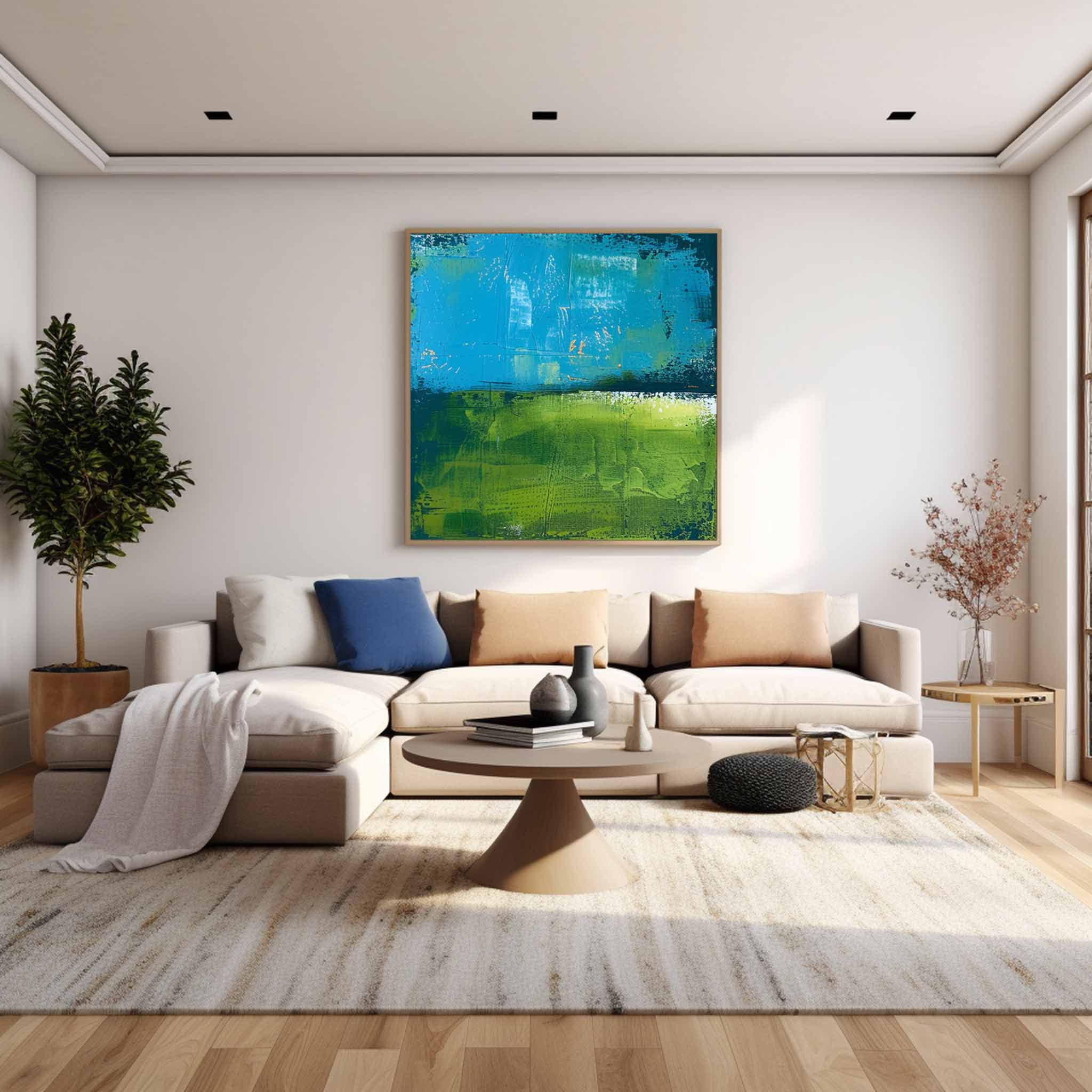 Wall Art Abstract Fresh Impasto Blue Green Color