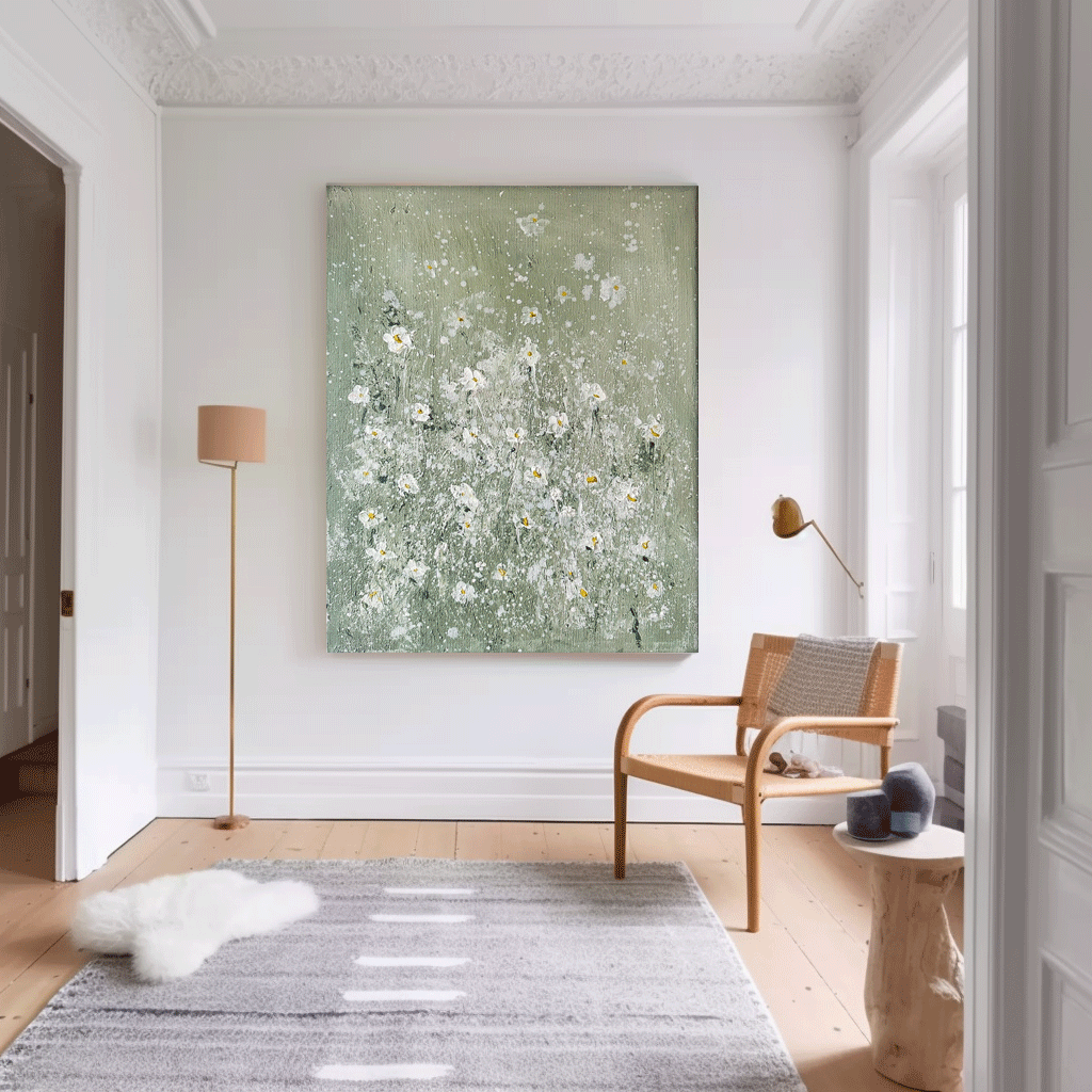 Wall Art Soft Dense Flower Vibrant Green Elegant