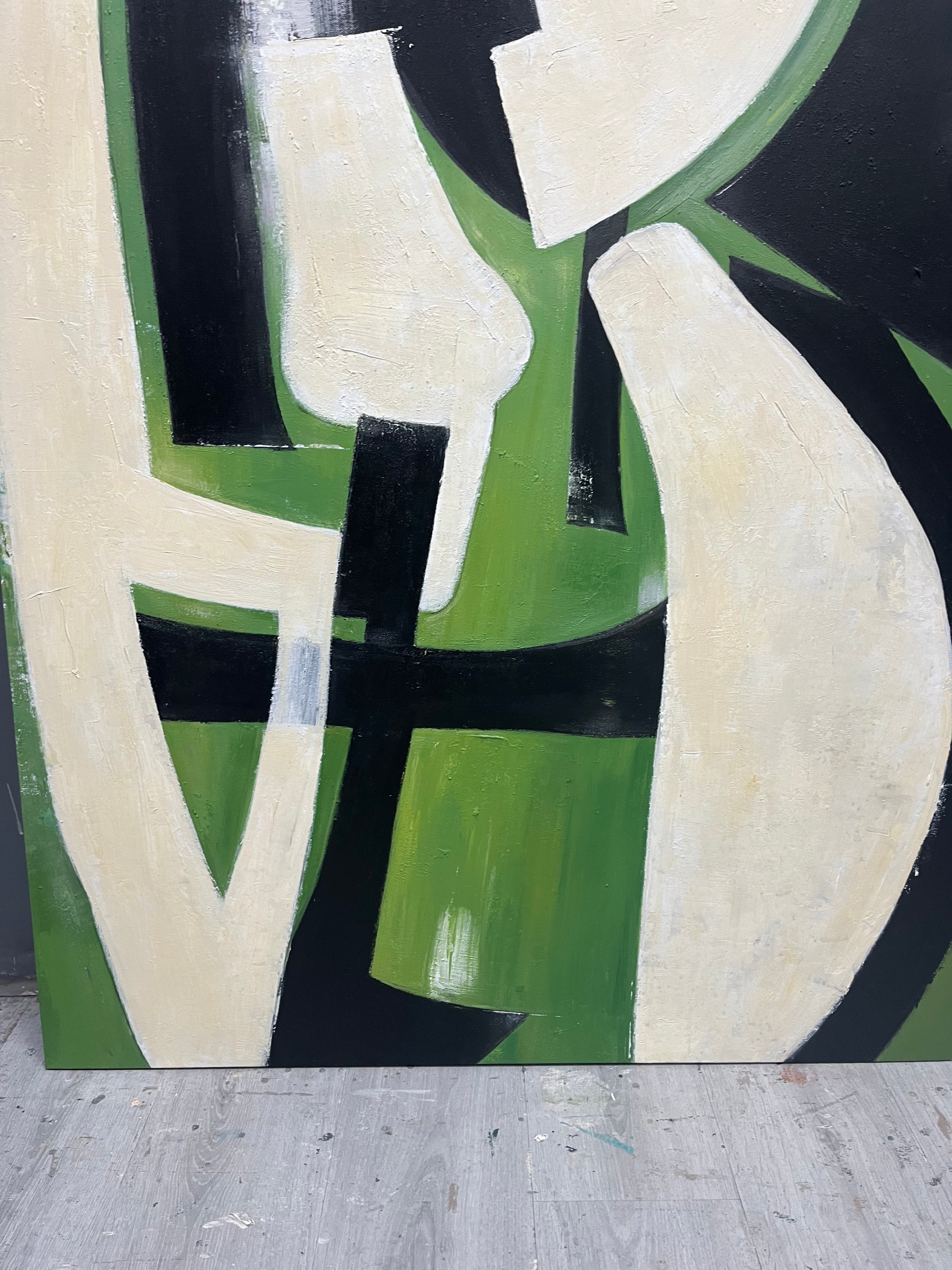 Wall Art Green Black White Geometric Abstract