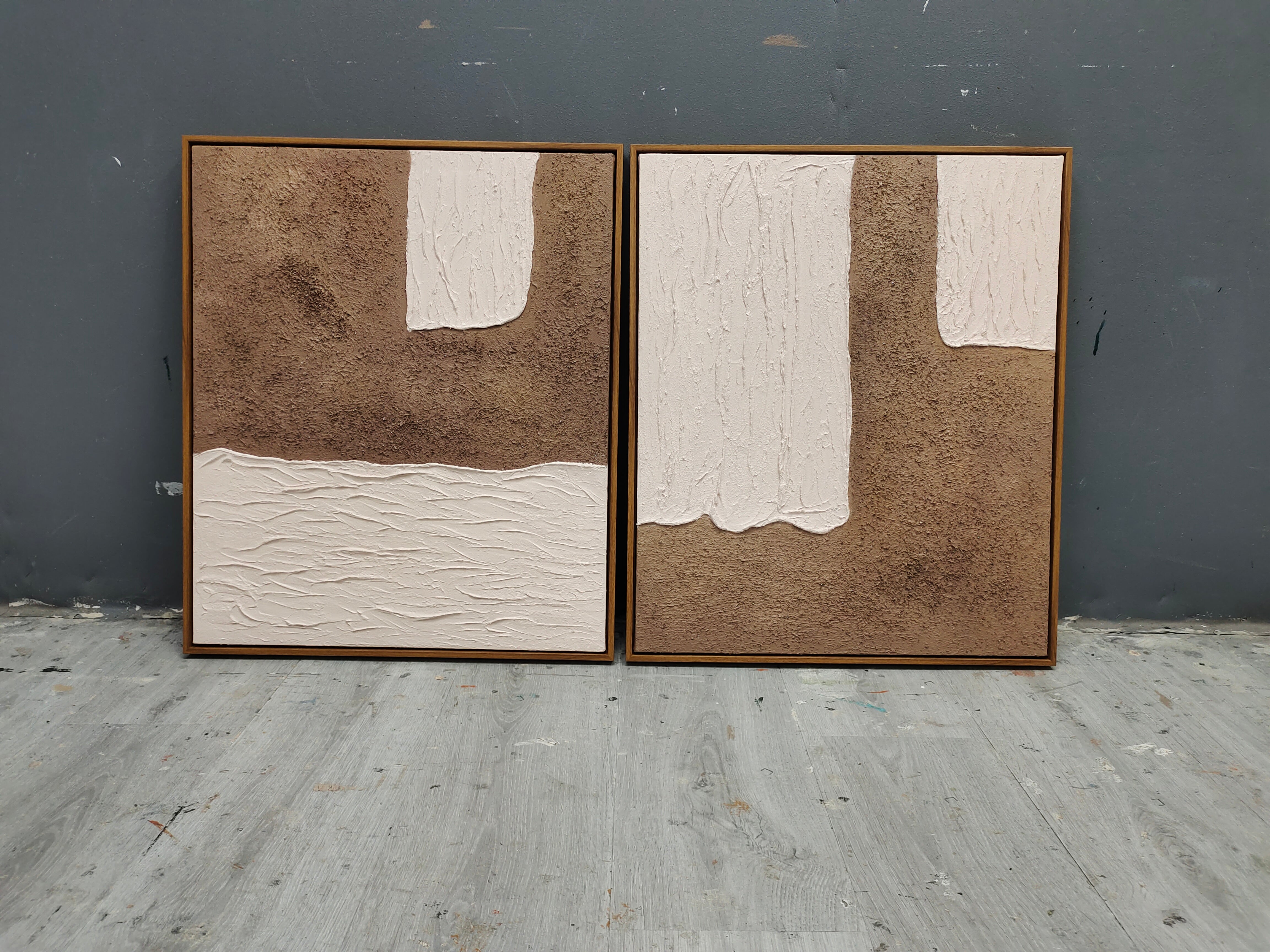 Wall Art Warm Brown White Block Diptych