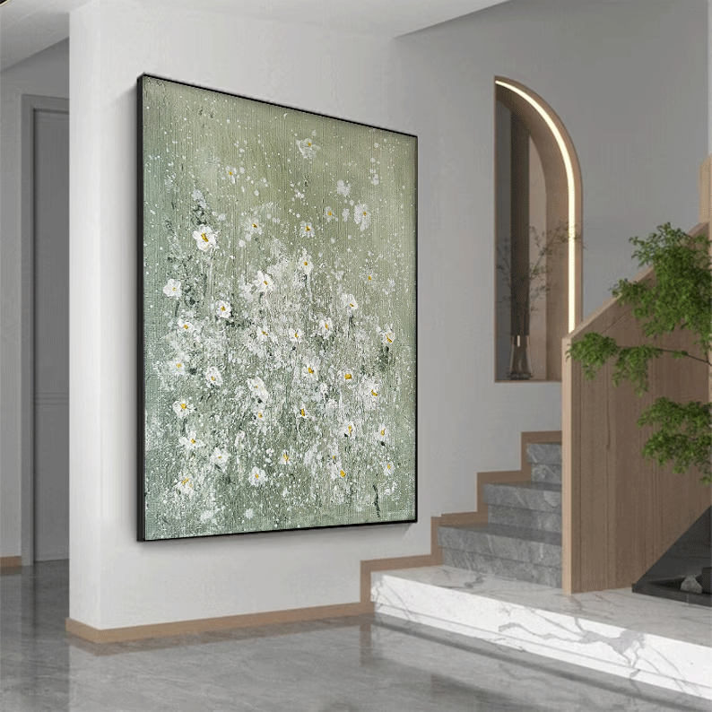 Wall Art Soft Dense Flower Vibrant Green Elegant