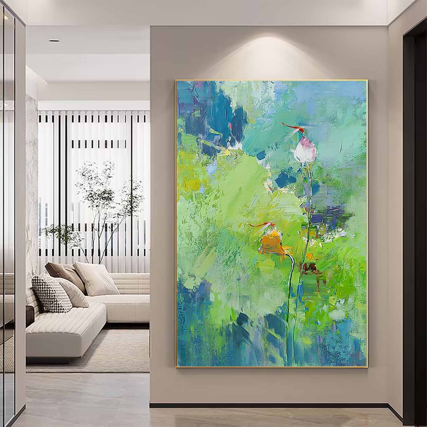 Green Floral Impasto Abstract Canvas Wall Art