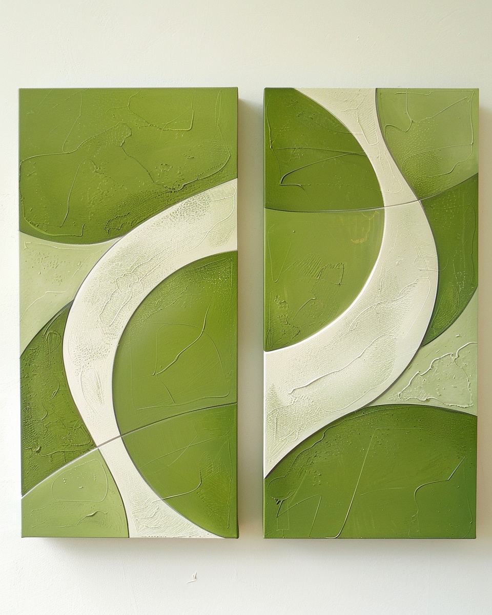 Green White Flowing Abstract Painting