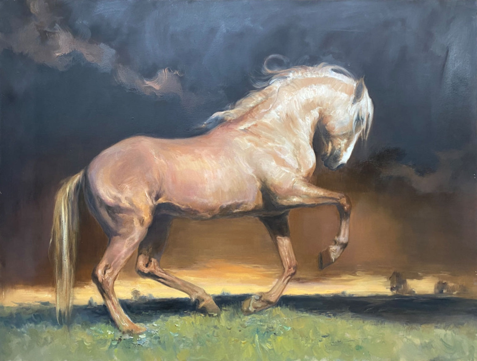 Galloping Horse Dramatic Landscape Painting