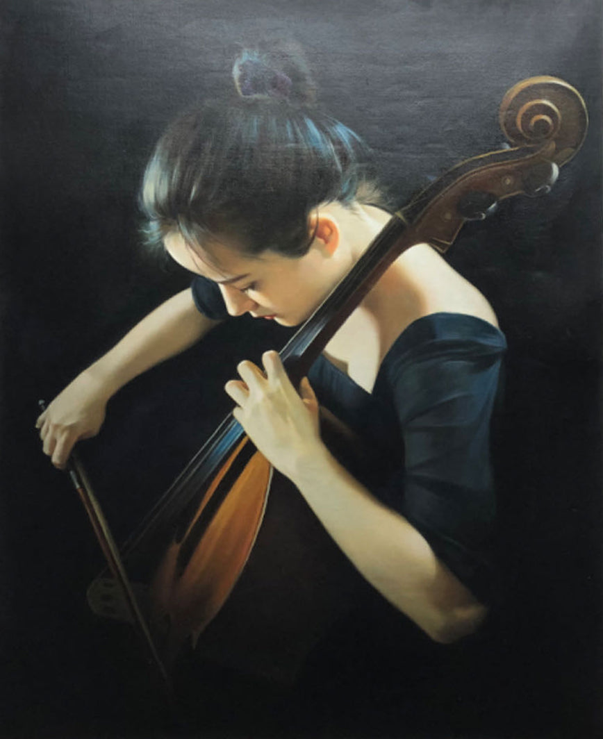 Wall Art Woman Cellist Realistic Oil Painting