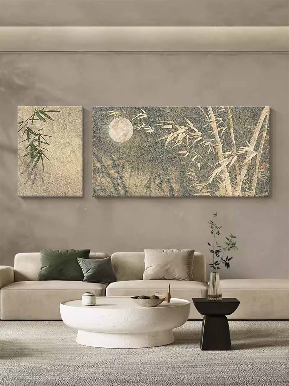 Wall Art Bamboo Moon Wabi-Sabi Beige Green