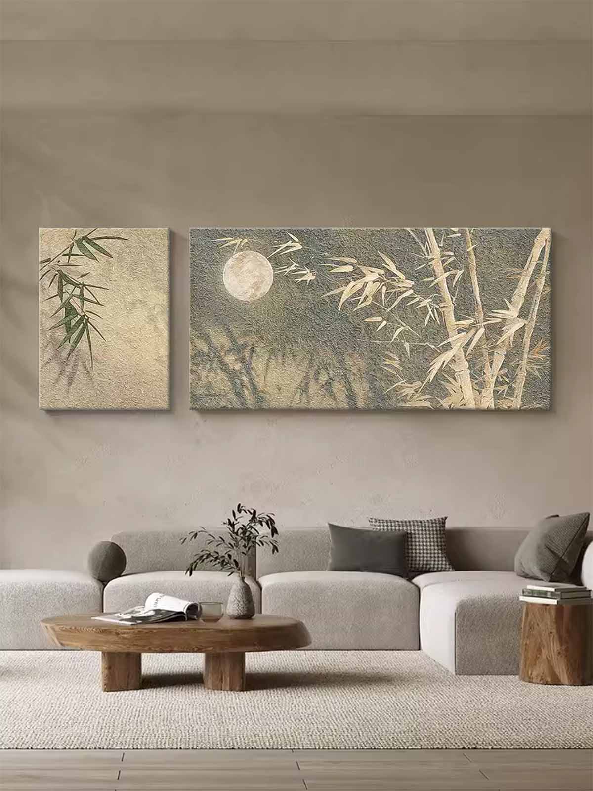 Wall Art Bamboo Moon Wabi-Sabi Beige Green
